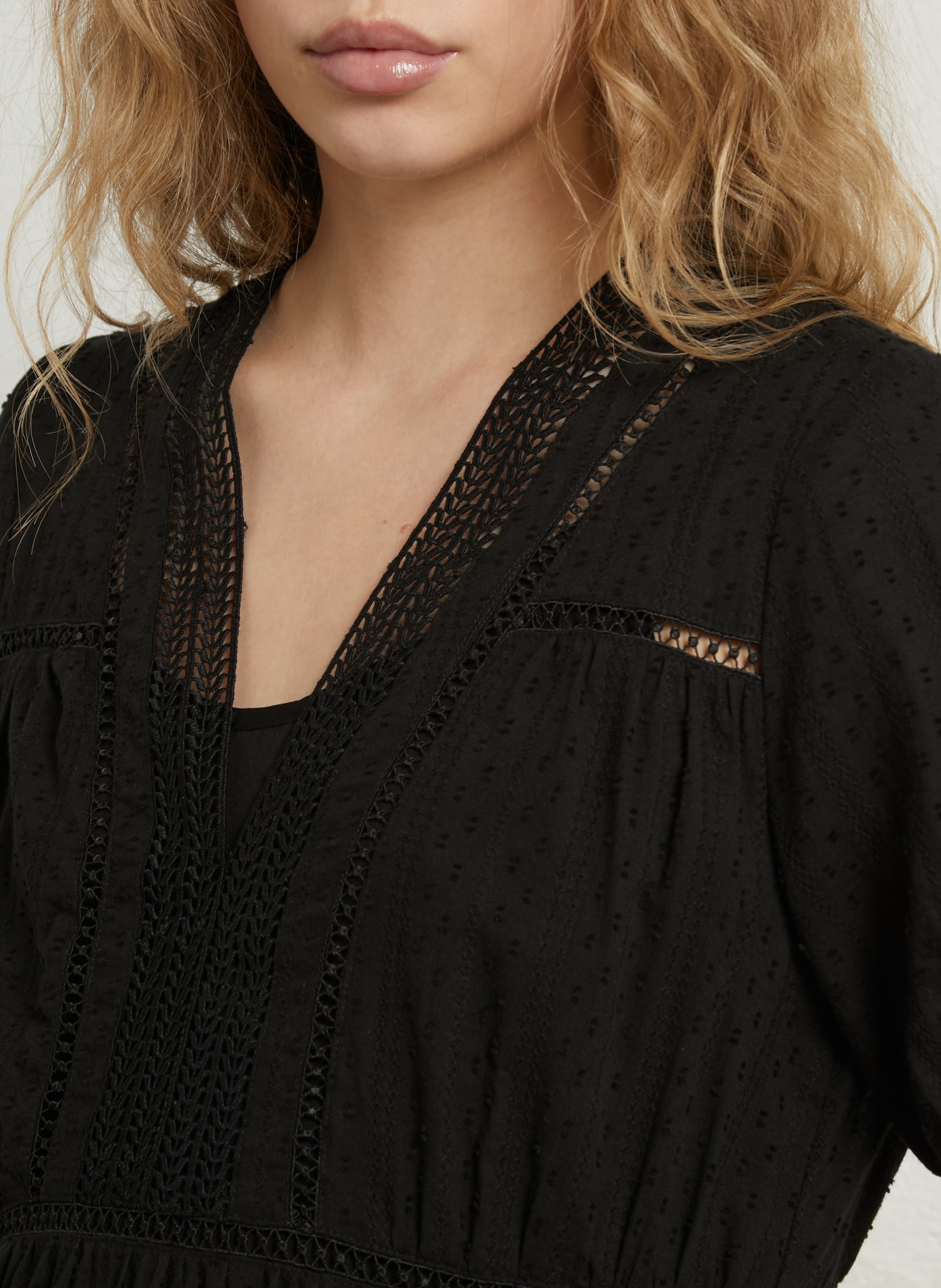 Ruimvallende, katoenen jurk met V-hals SEE U SOON Zwart