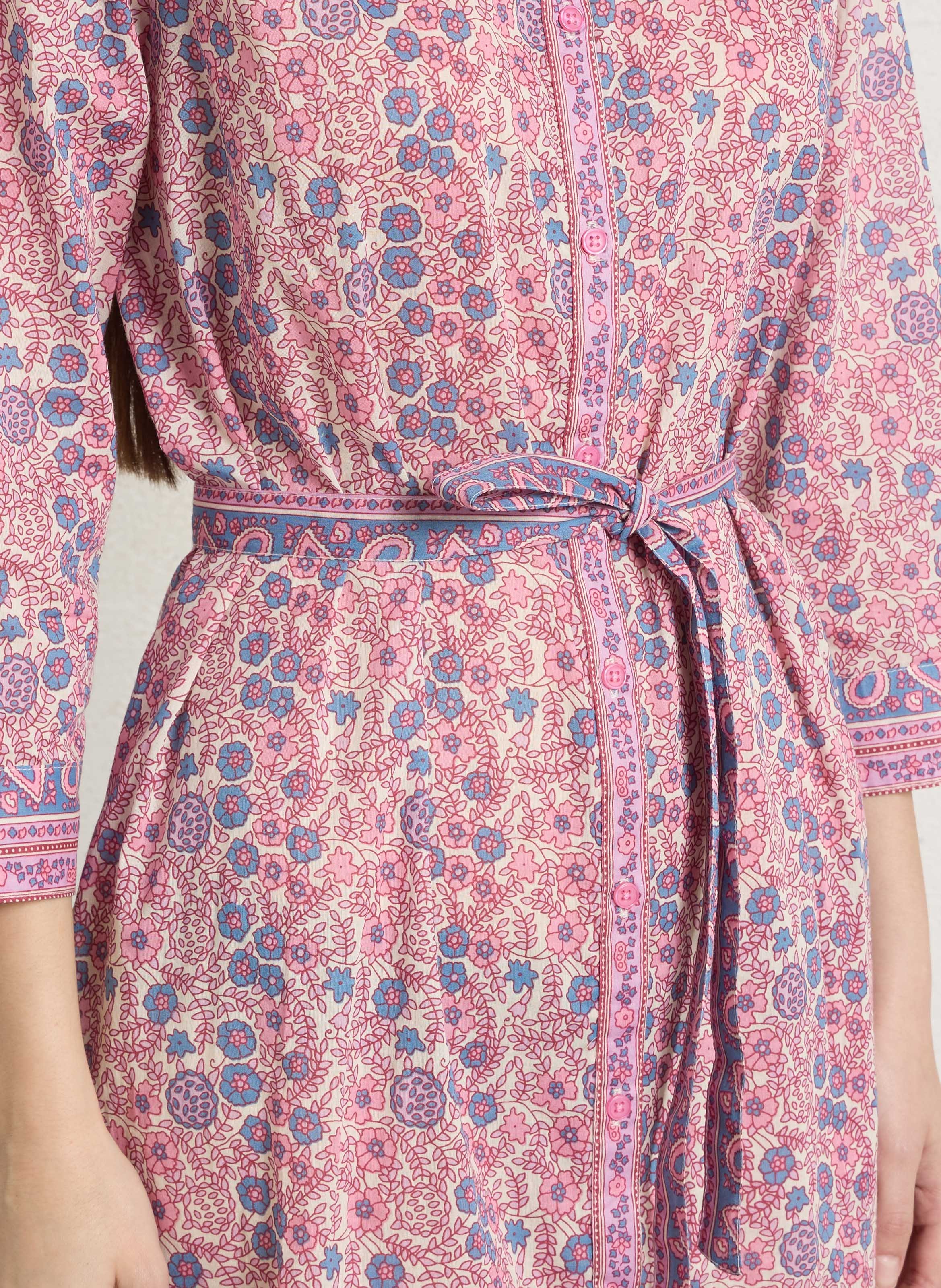 Lange, katoenen jurk met ronde hals PETITE MENDIGOTE Beige