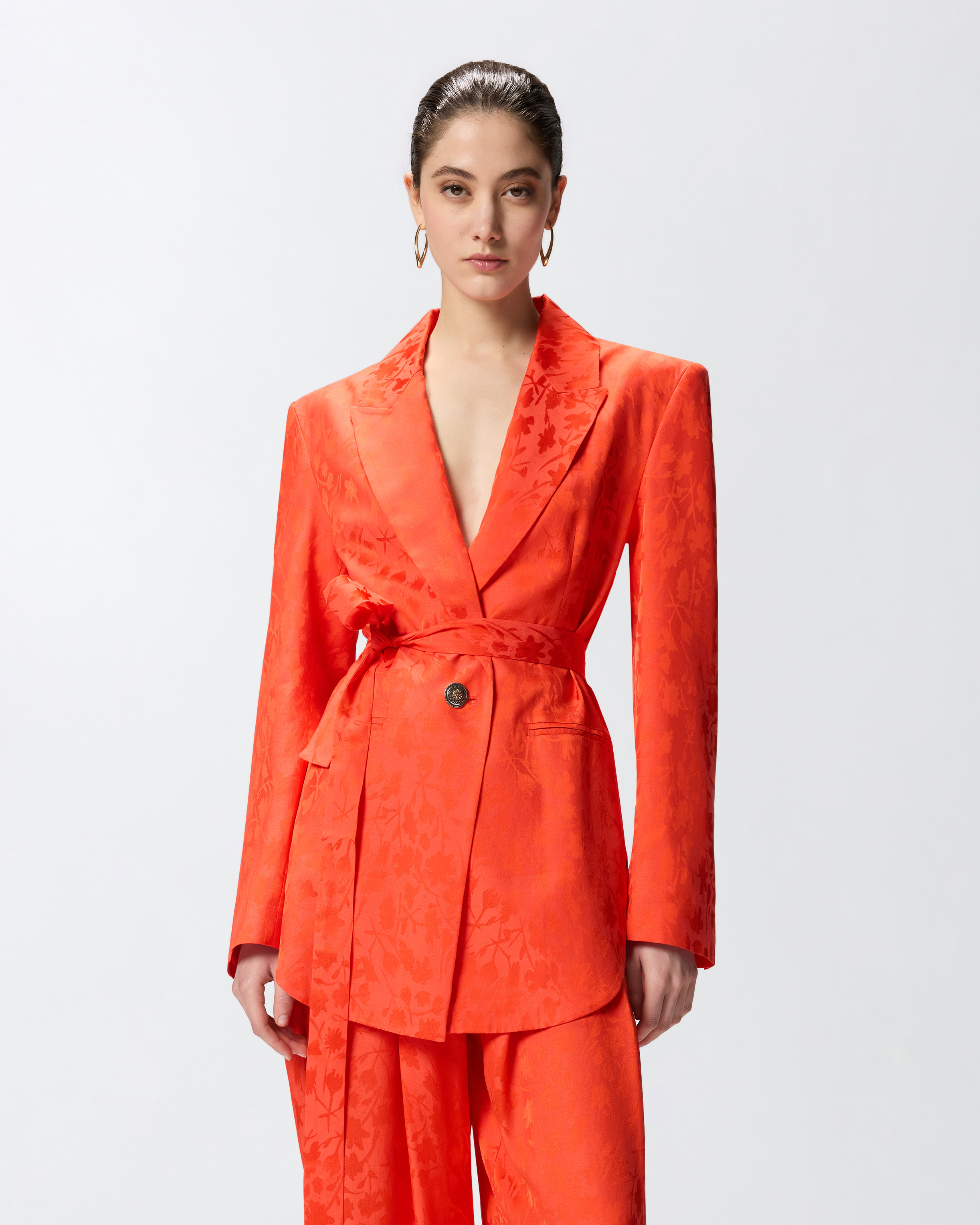 Veste kimono en jacquard fleuri PINKO Orange