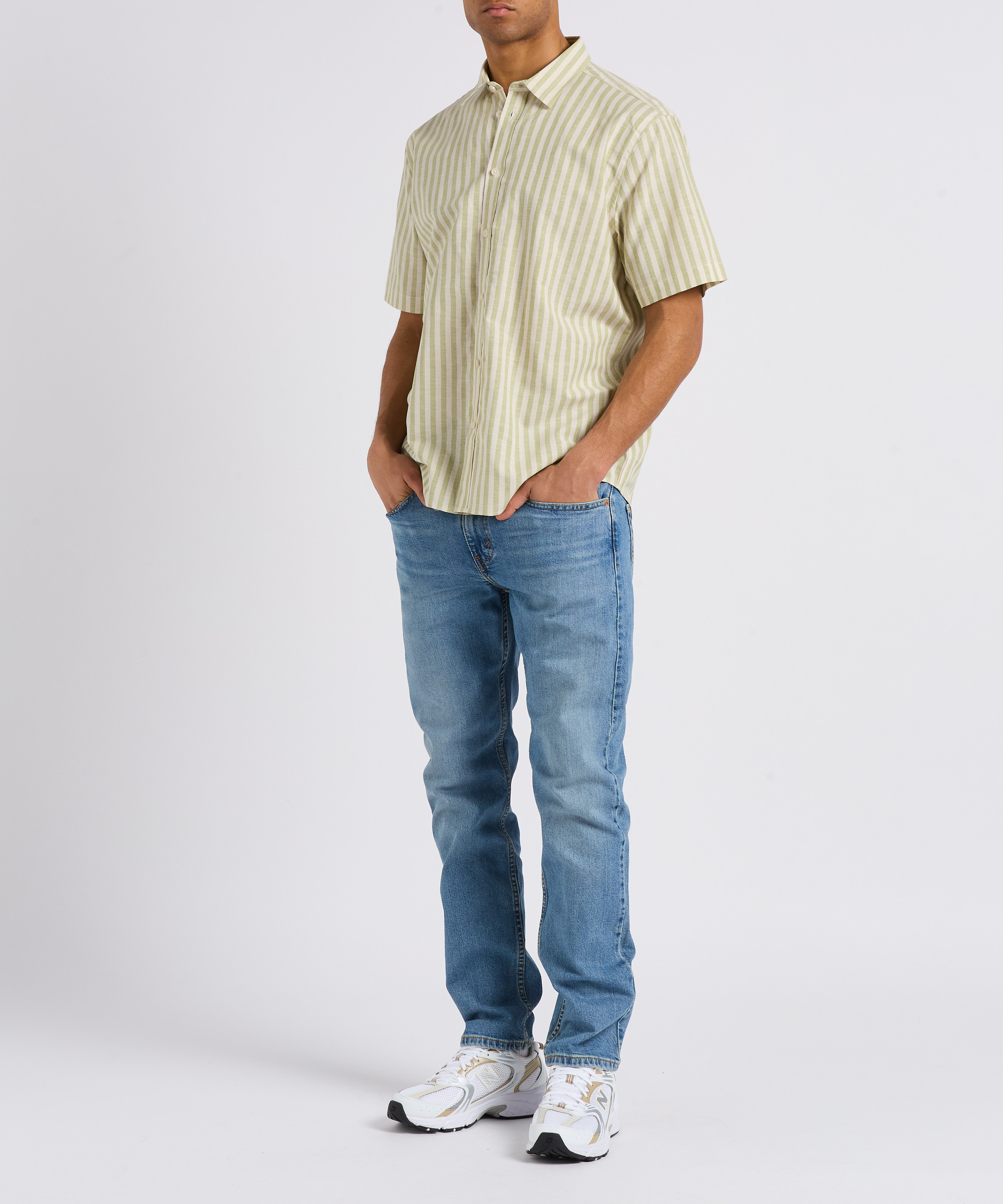 Regular-fit gestreept overhemd van biologisch katoen en linnen MINIMUM Kaki