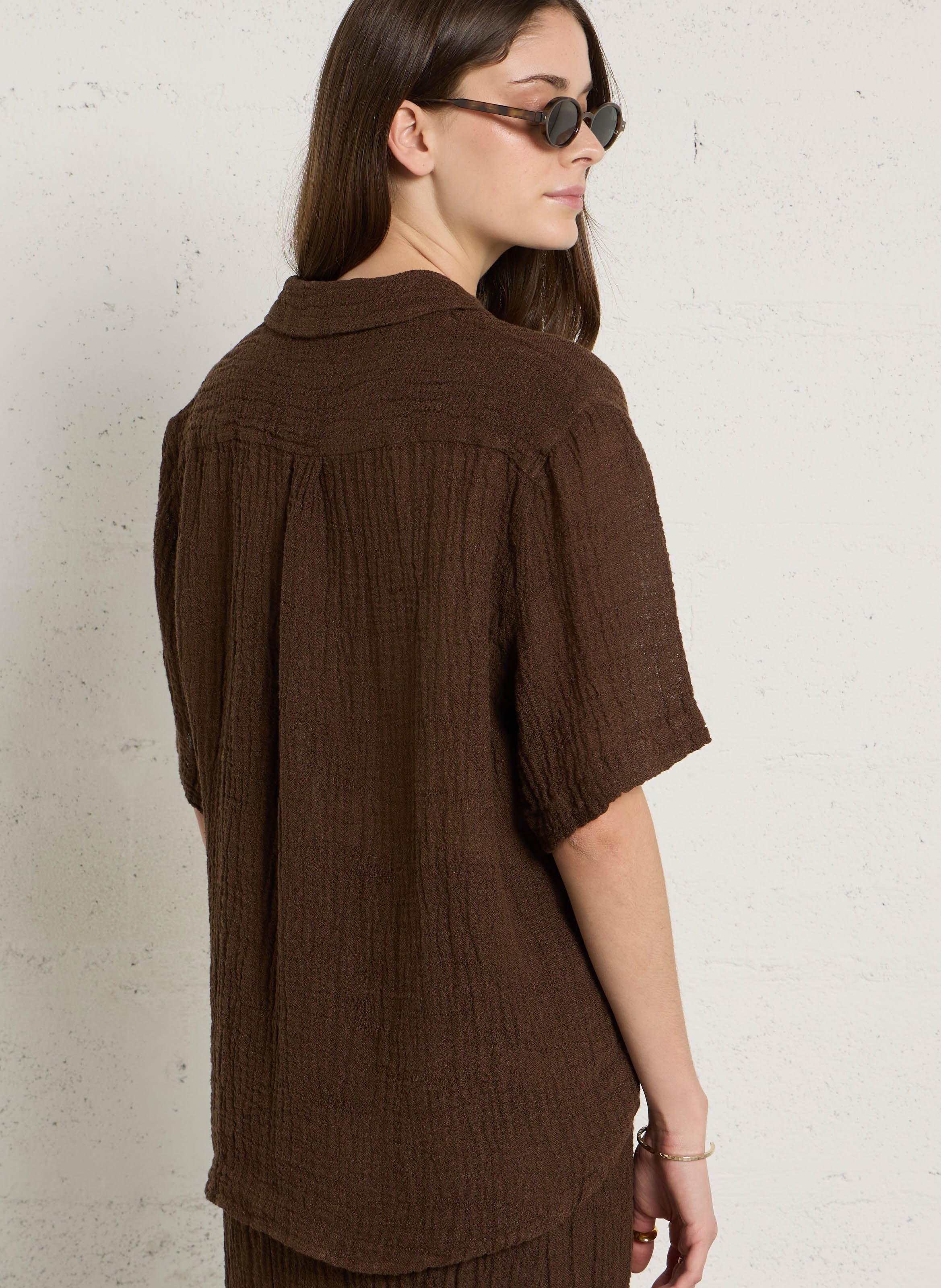 Textured straight linen blend shirt MASSCOB Brown