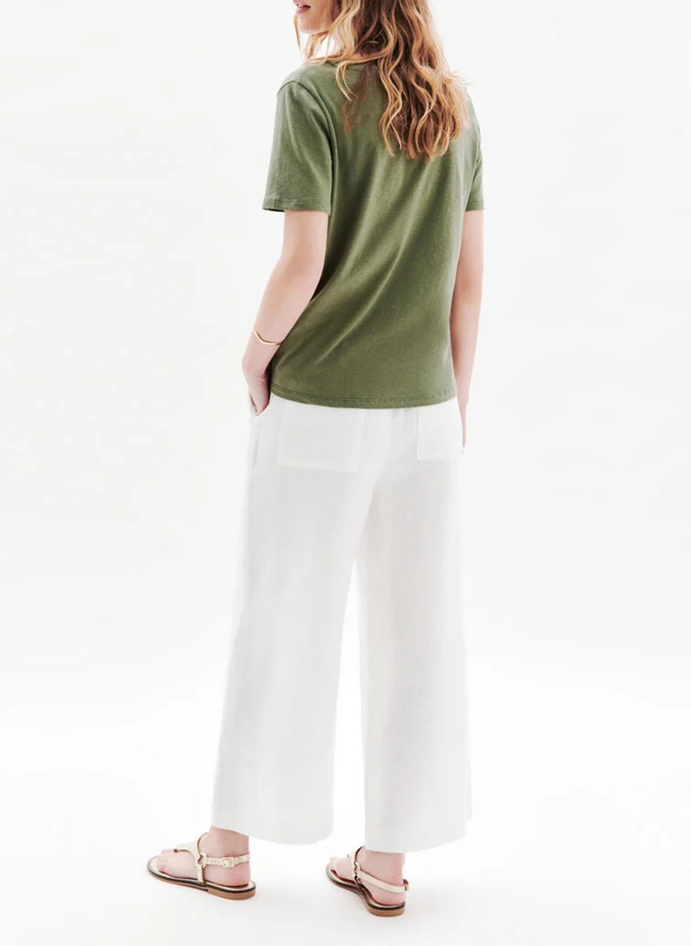 Straight cotton-blend V-neck T-shirt CAROLL Green