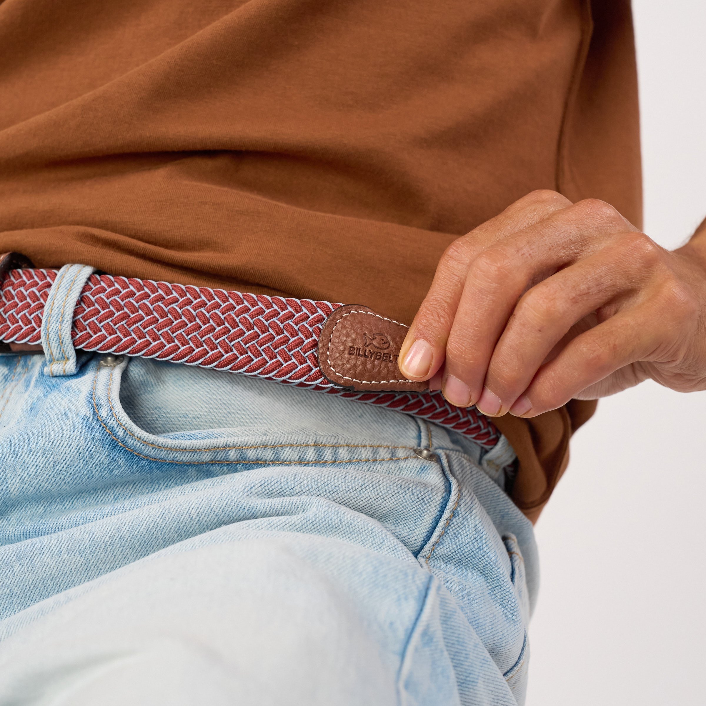 Multicolored braided elastic belt BILLYBELT Red
