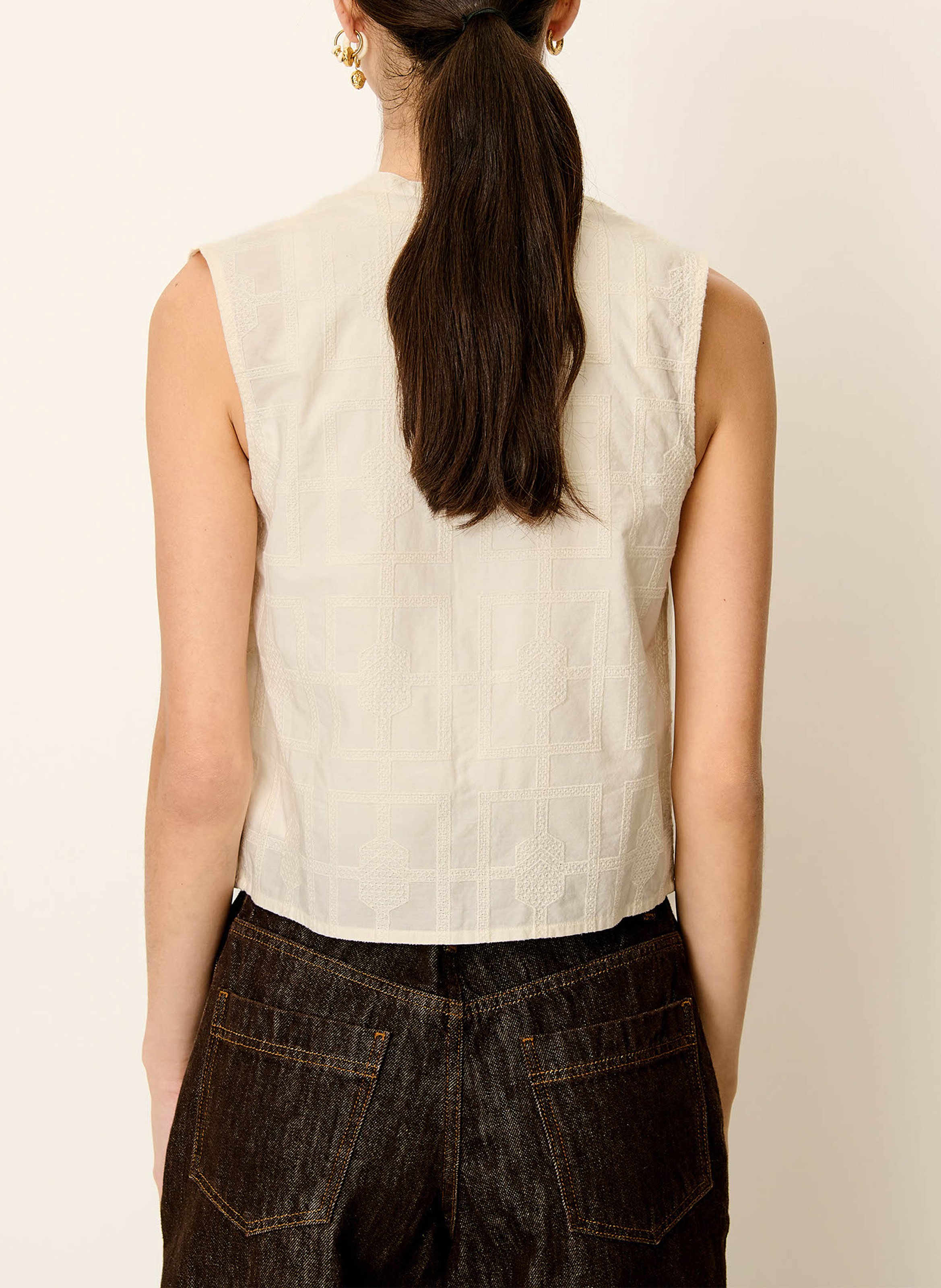 Top sans manches à motif résille SESSUN Beige