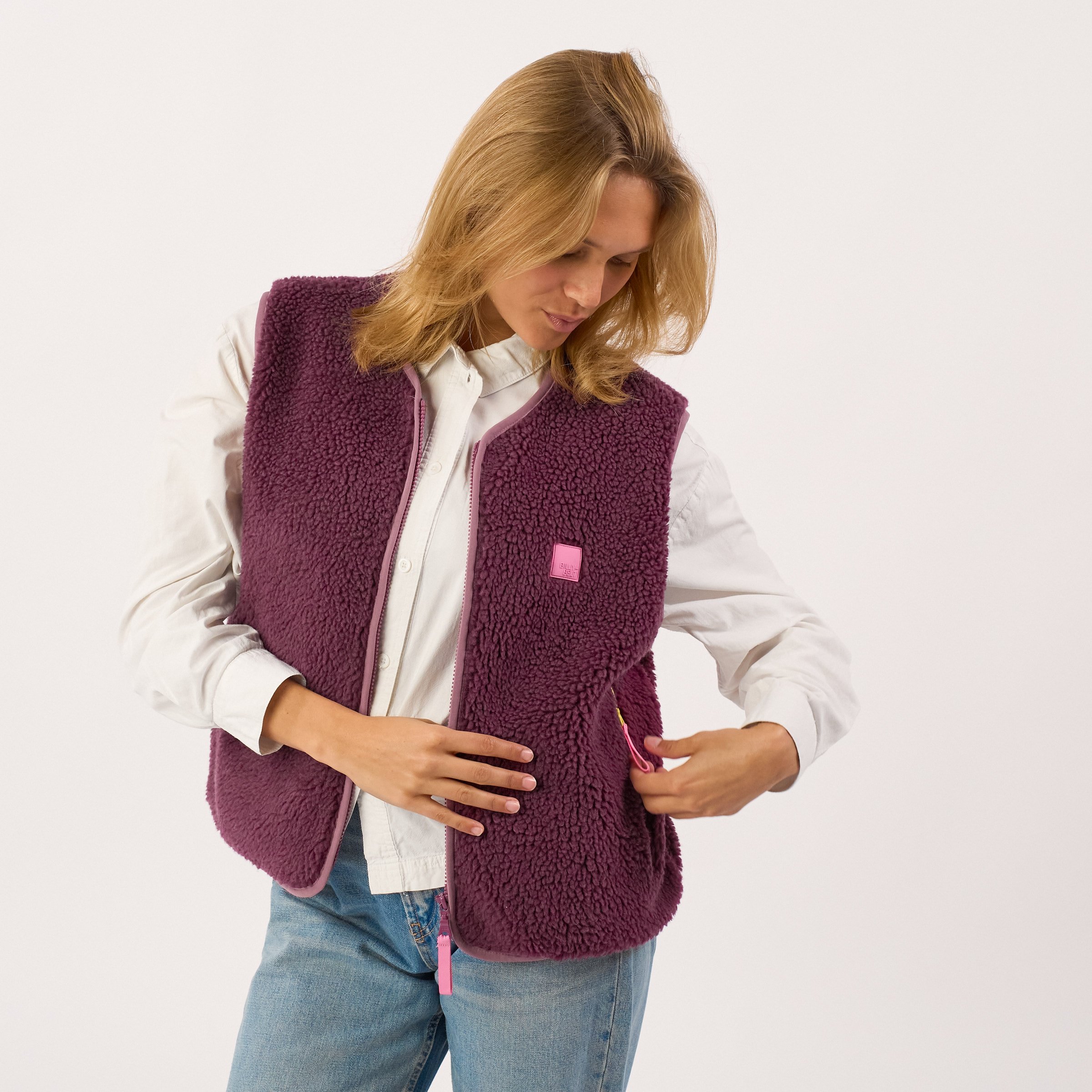 Sleeveless Sherpa Zip-Up Vest BILLYBELT Purple