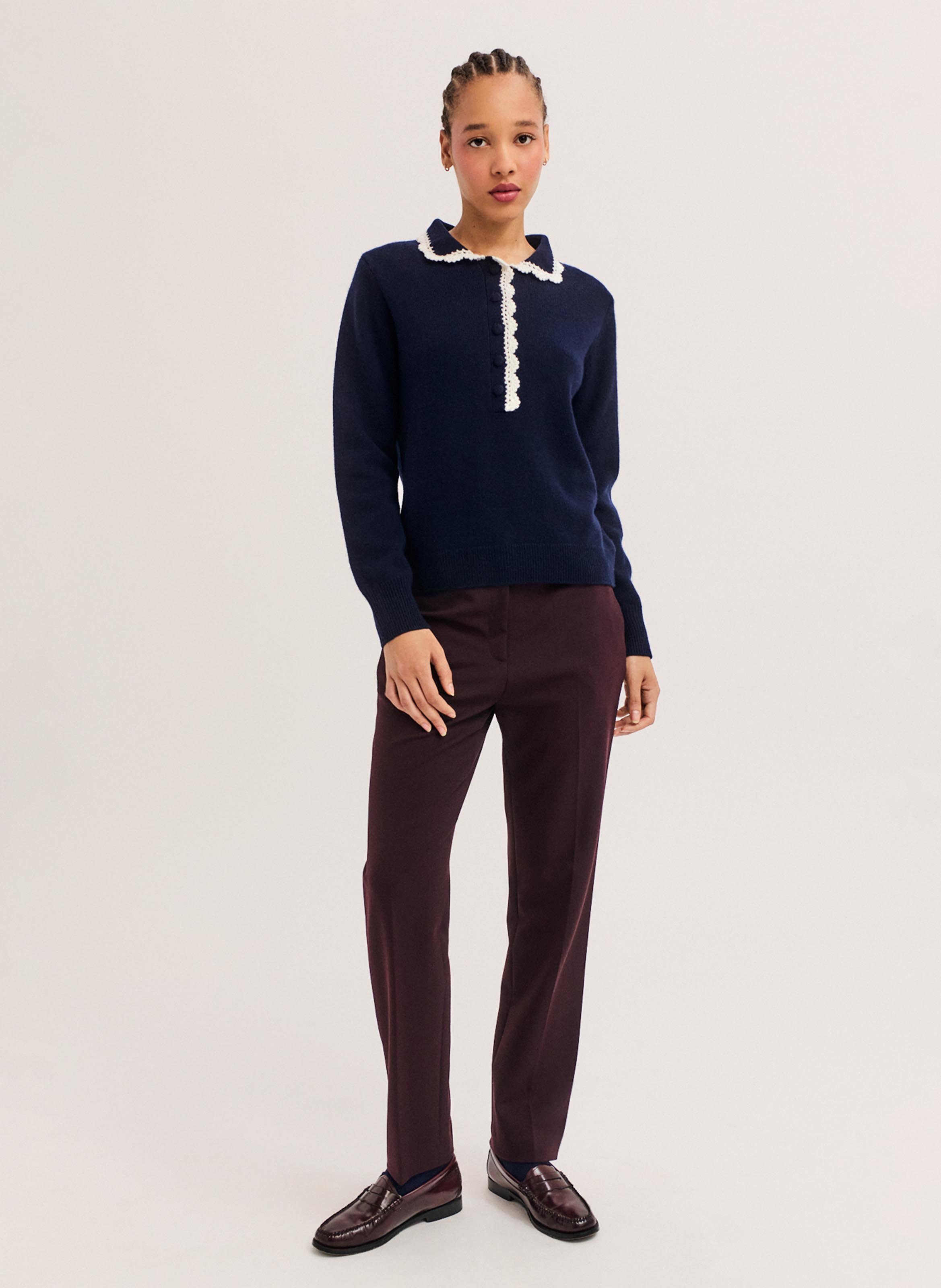 Pull à col boutonné en laine  PABLO Bleu