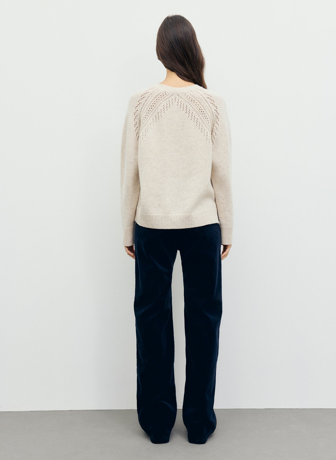 Pull droit col rond ajouré en laine GERARD DAREL Beige