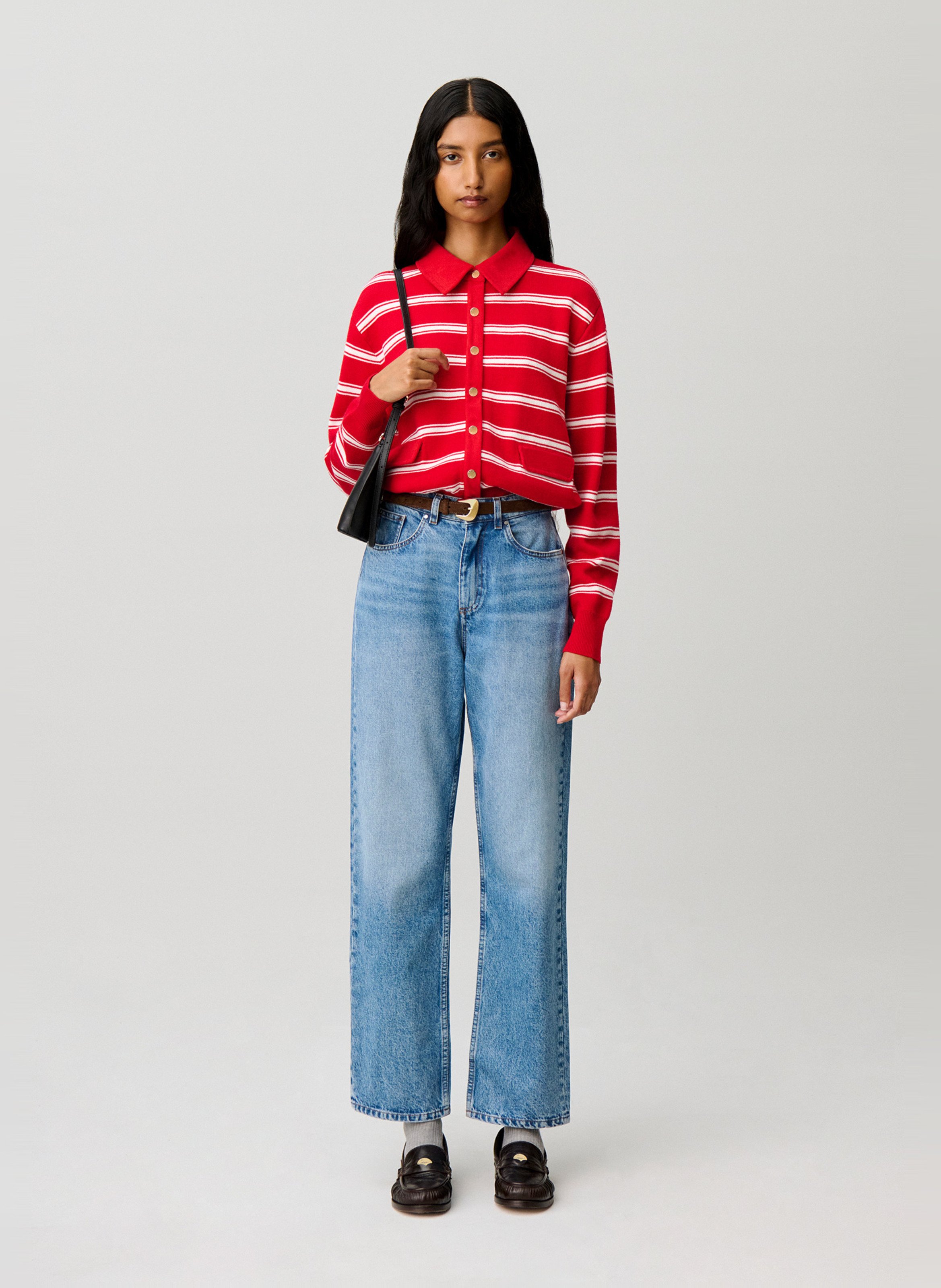 Cardigan col classique à rayures | Rouge CLAUDIE PIERLOT Femme