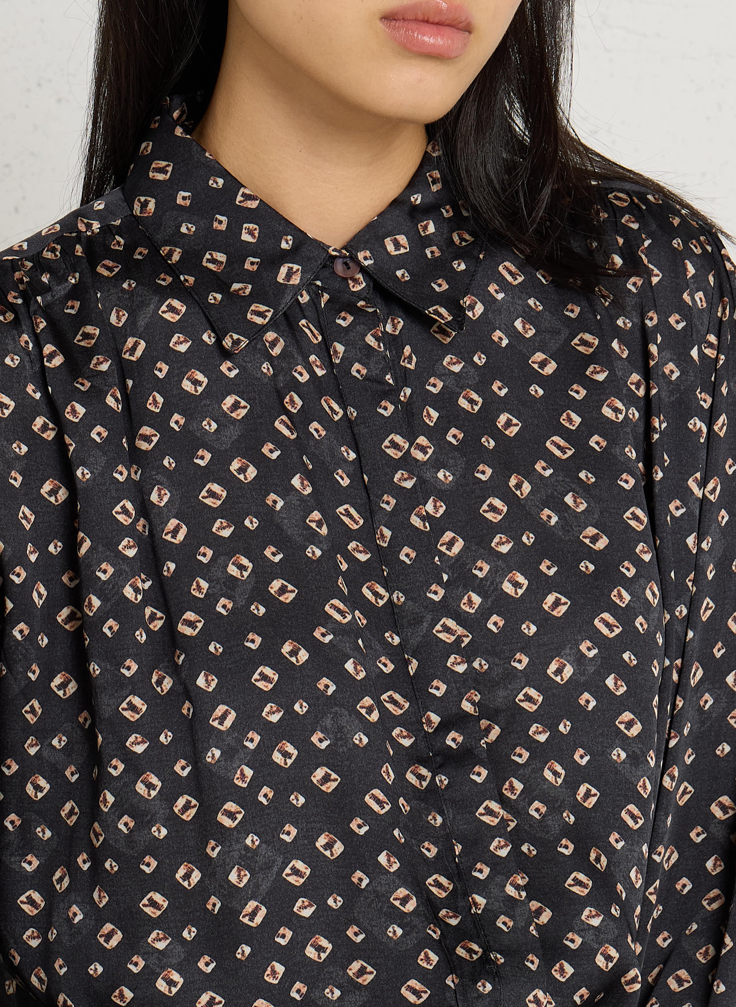 Ruimvallende blouse met patroon MAISON HOTEL Bruin
