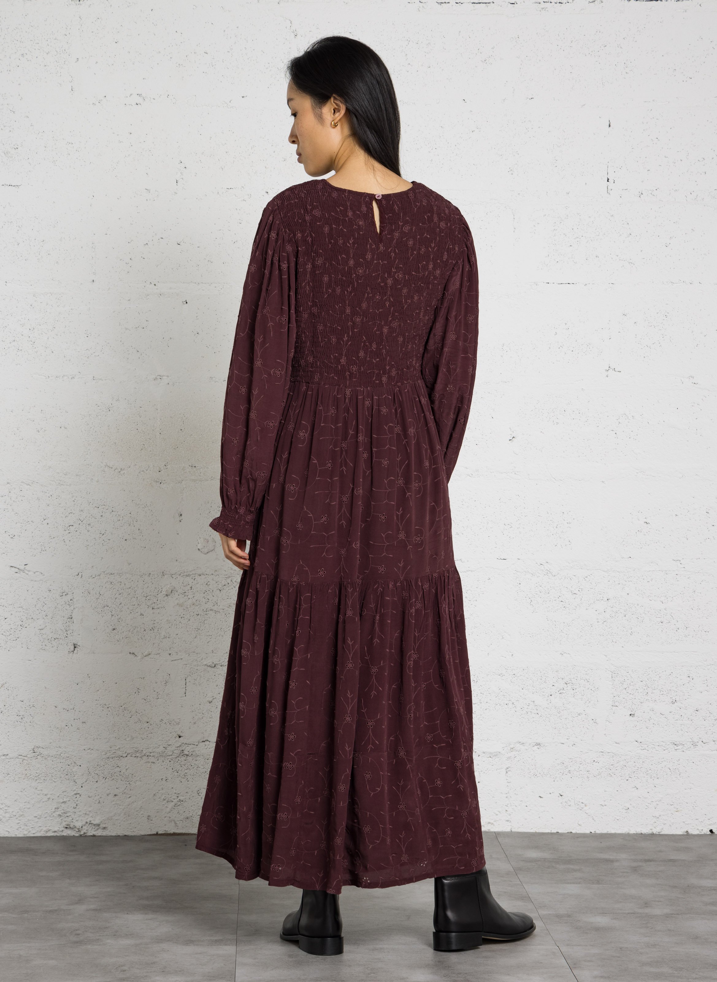 Robe longue à détails bordures en coton MAISON HOTEL Rose