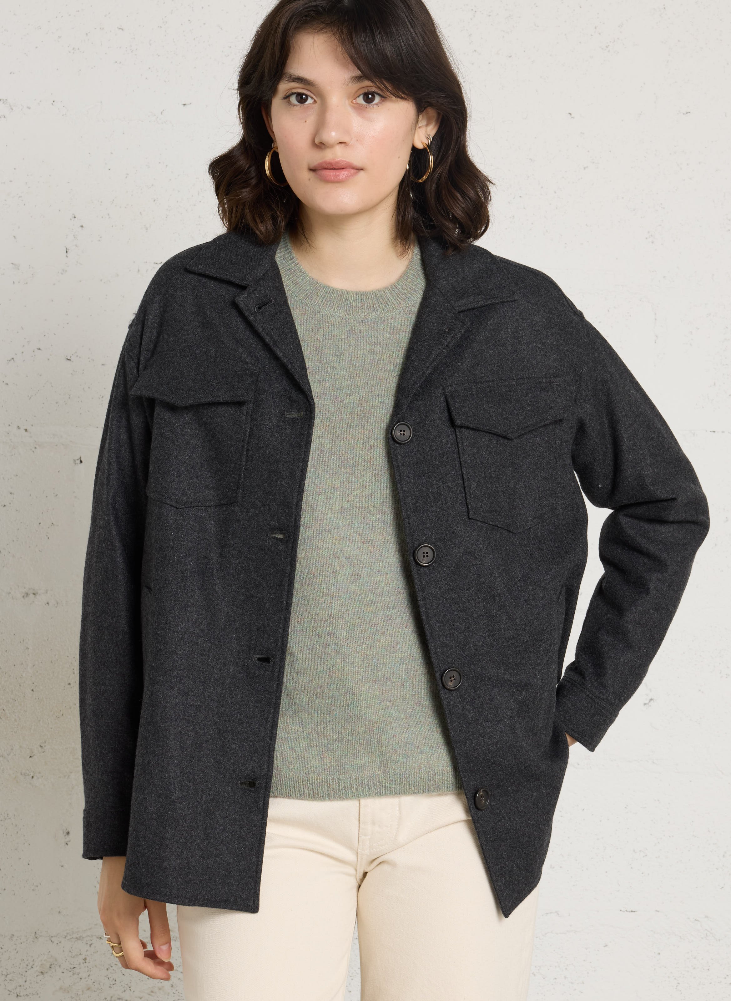Chemise droite boutonnée unie HARTFORD Gris