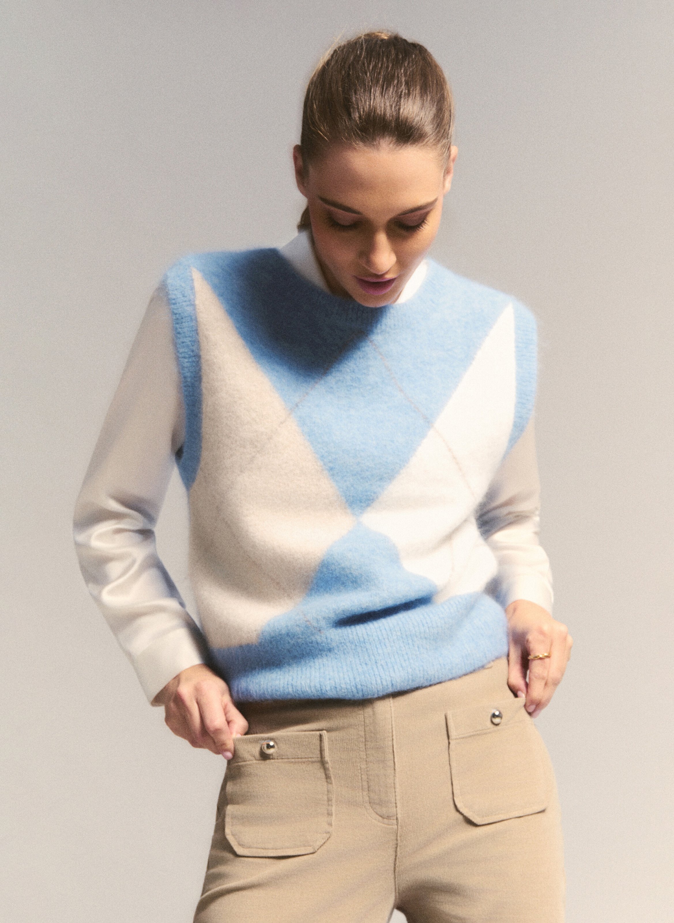 Pull sans manche droit en laine mélangée CAROLL Bleu
