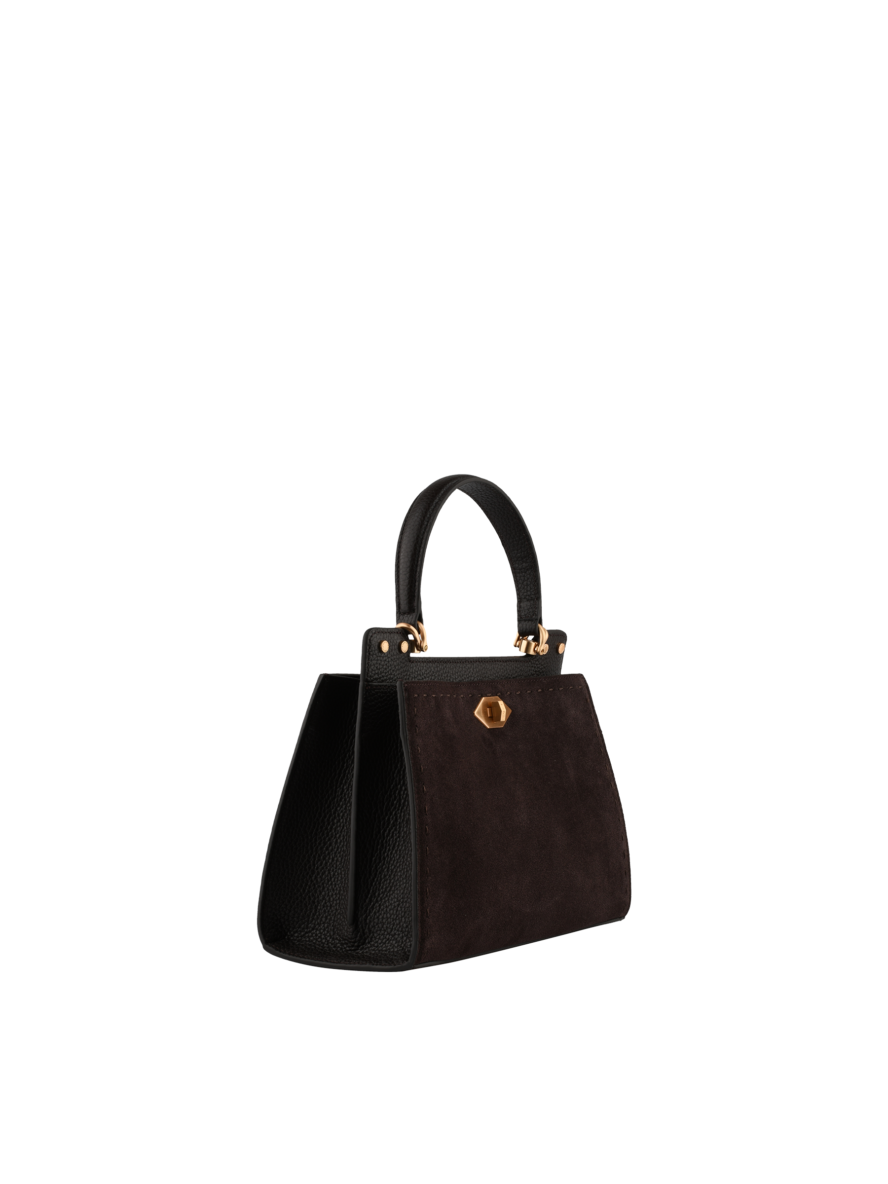 Cowhide leather handbag with a suede-effect finish POURCHET Brown