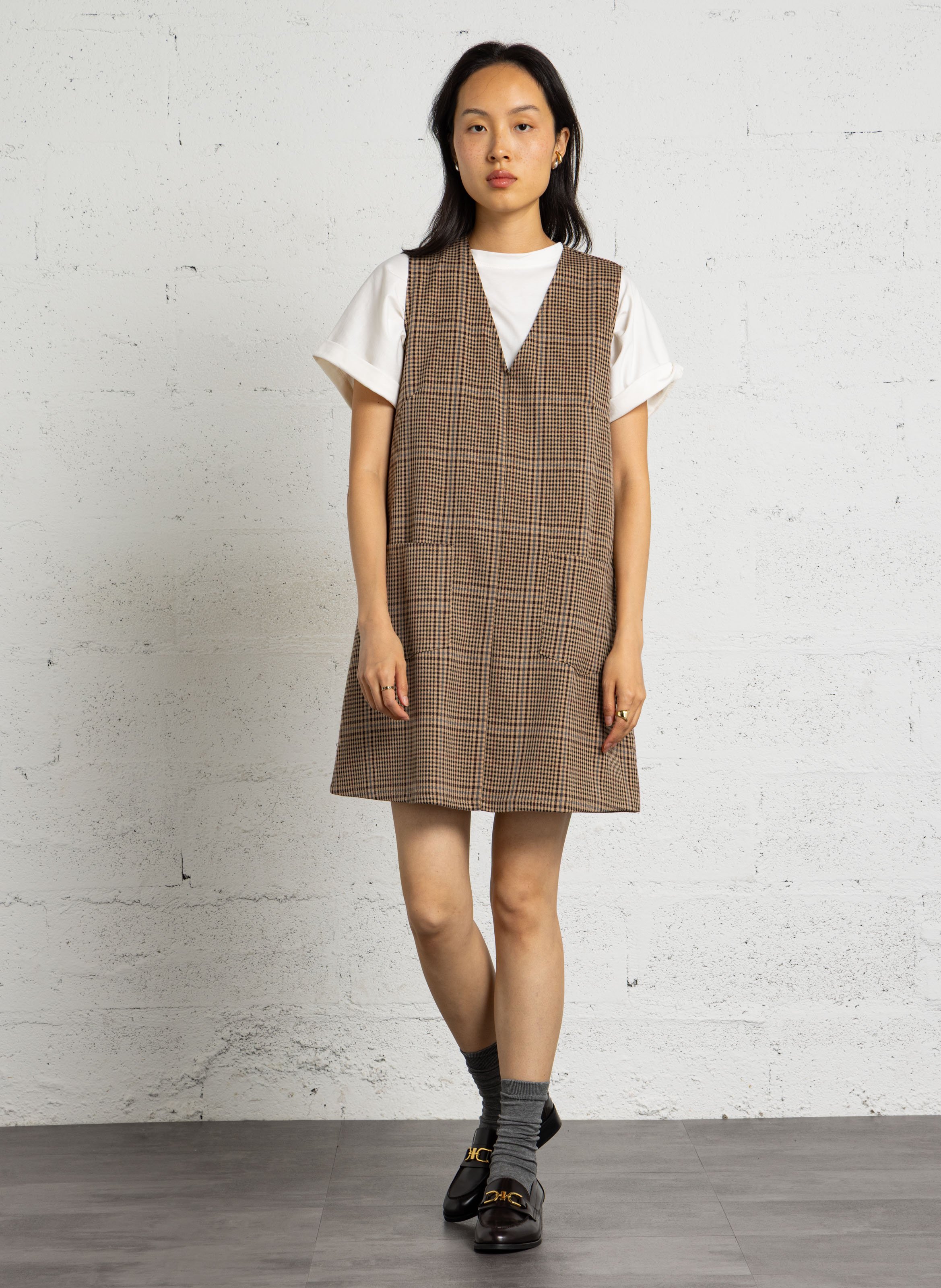 Short checked dress PLEASE Brown