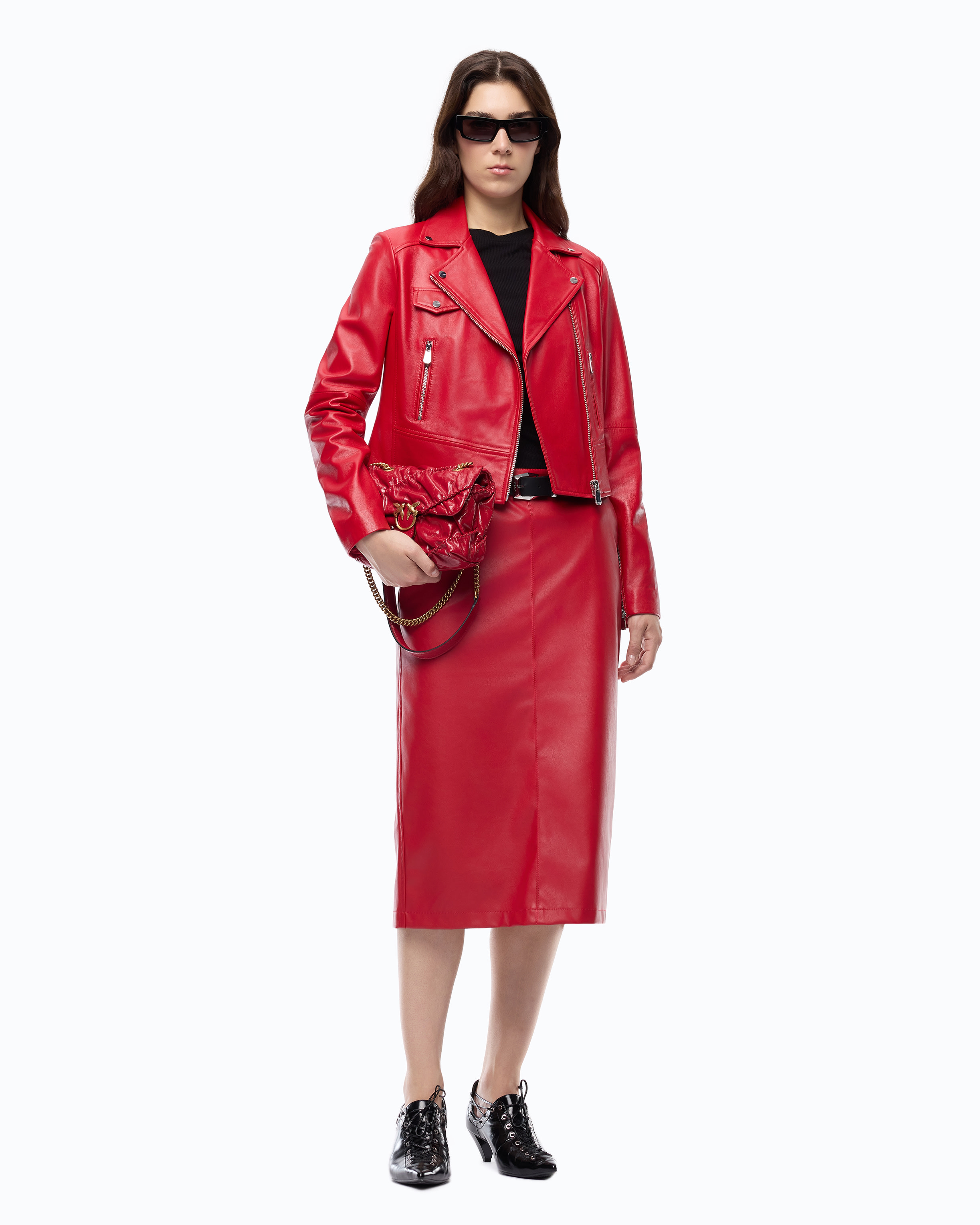Nappa leather biker jacket PINKO Red