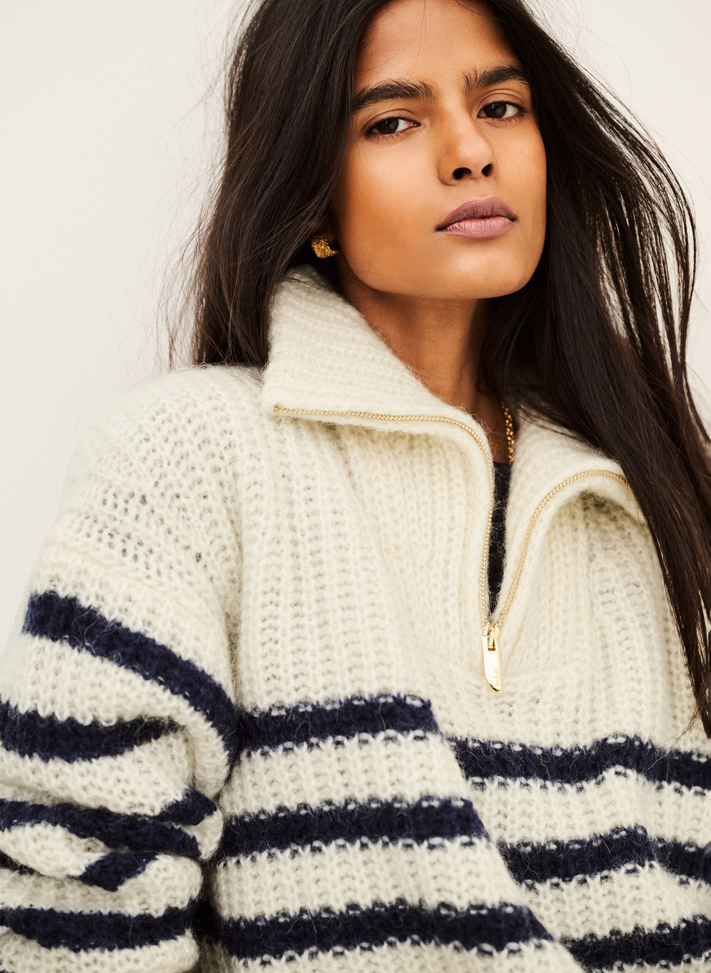 Pullover mit Zip-Kragen aus Woll-Mix | Blau BA&SH Damen