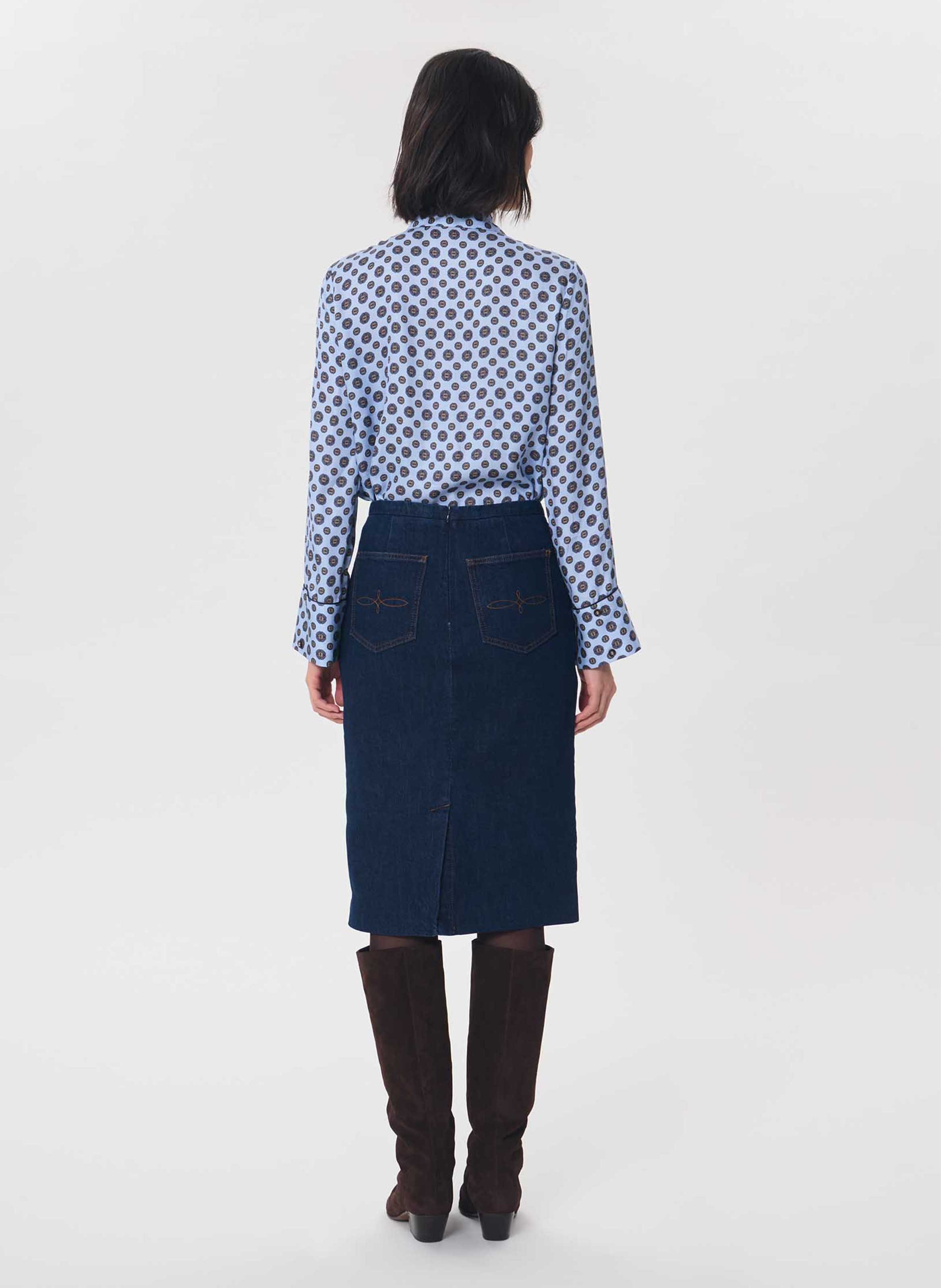 Jupe midi crayon en denim TARA JARMON Bleu