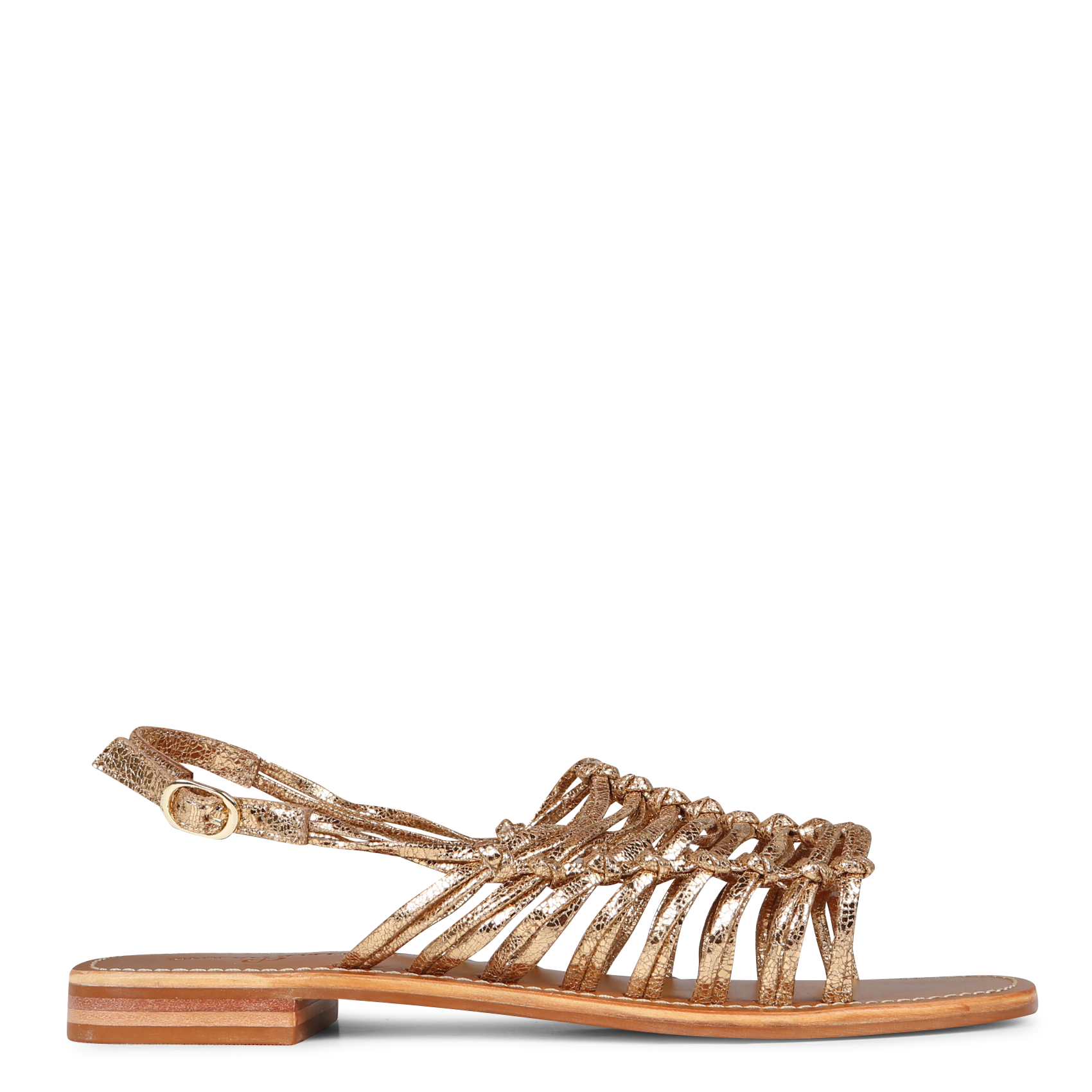 Metallic leather flat sandals COULEUR POURPRE Golden