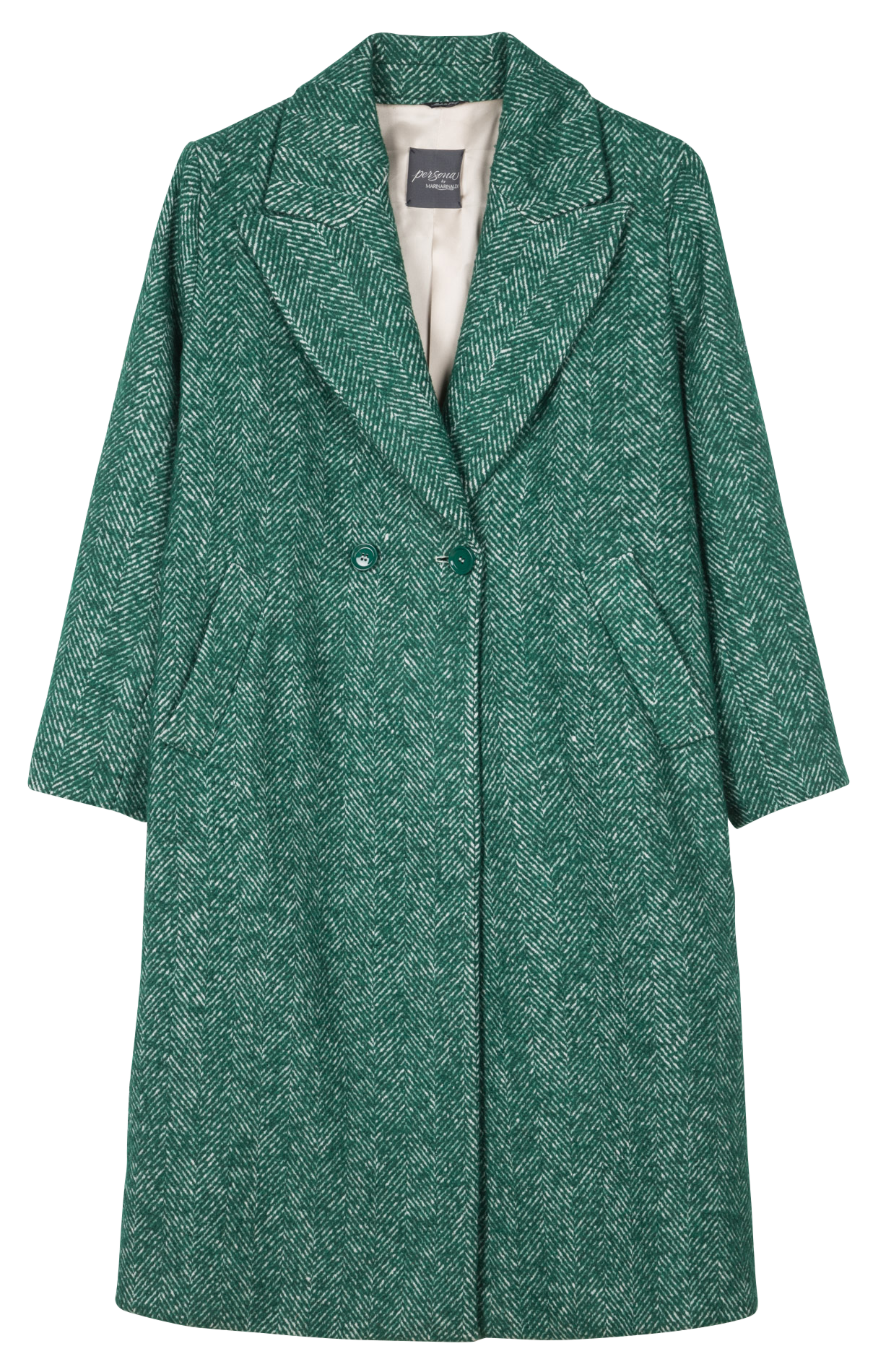 Manteau long col tailleur à chevrons en maille mélangée PERSONA by Marina Rinaldi Blanc