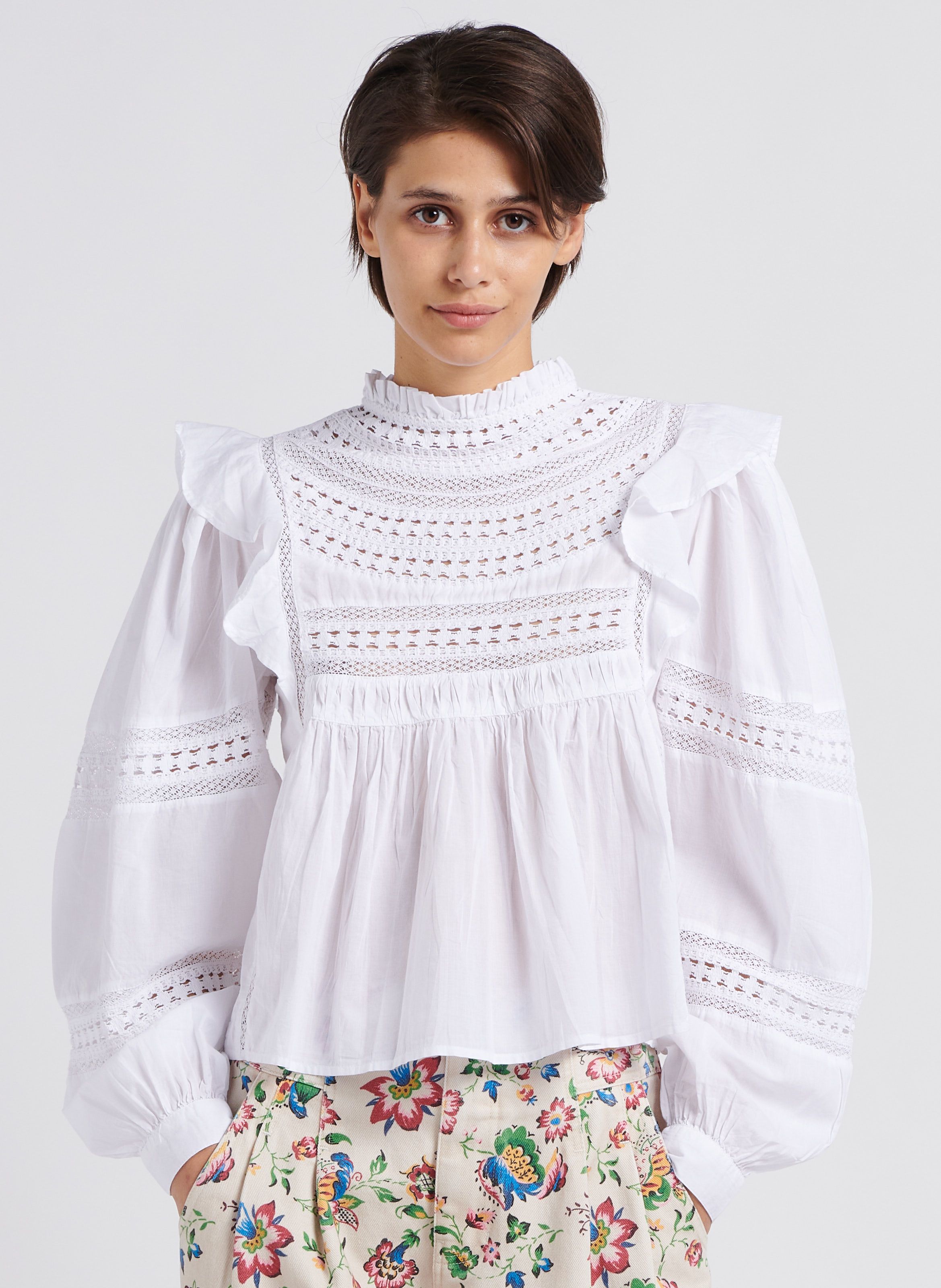 Blouse col montant discount volanté