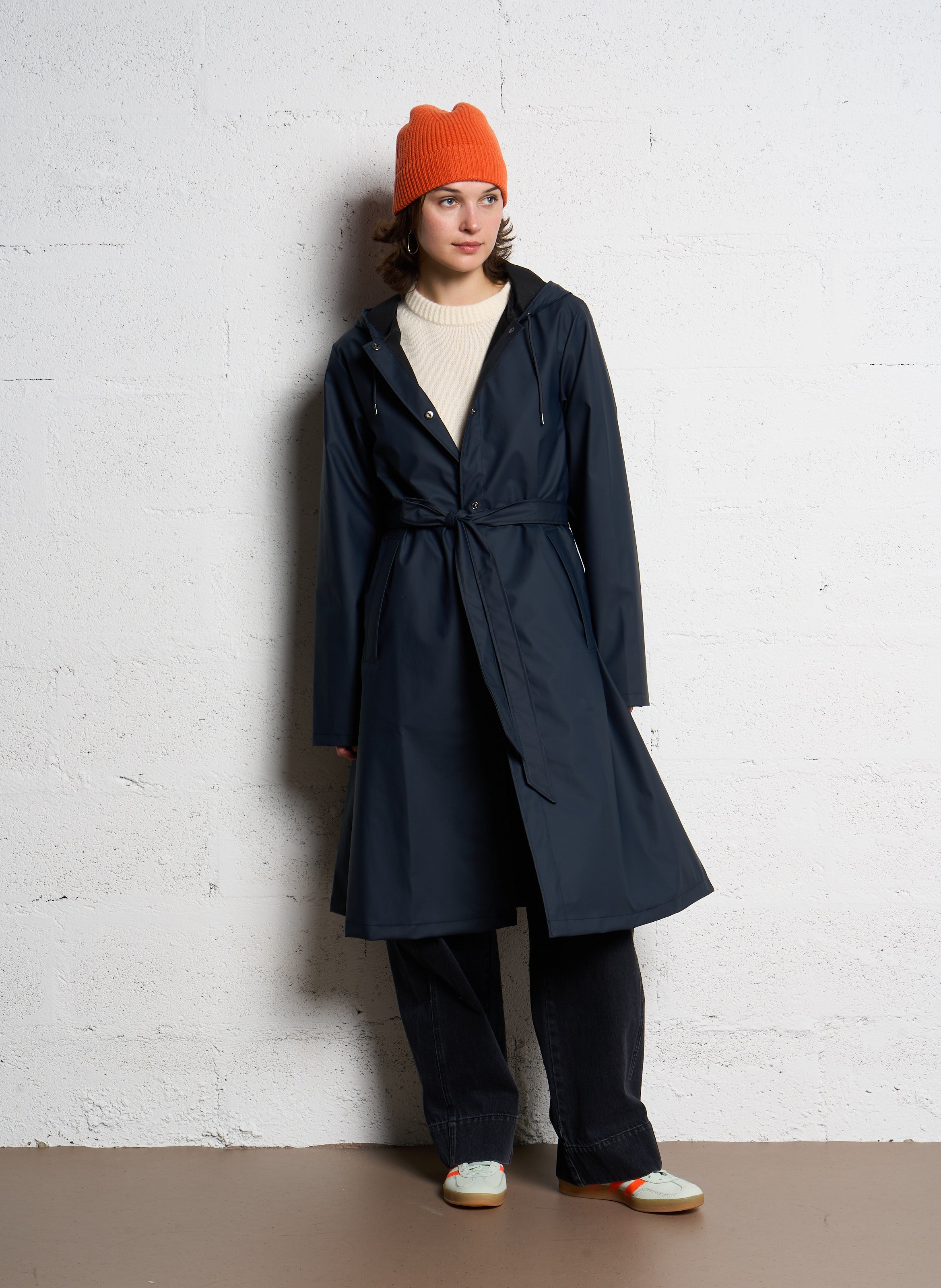 Imperméable droit col rond Bleu