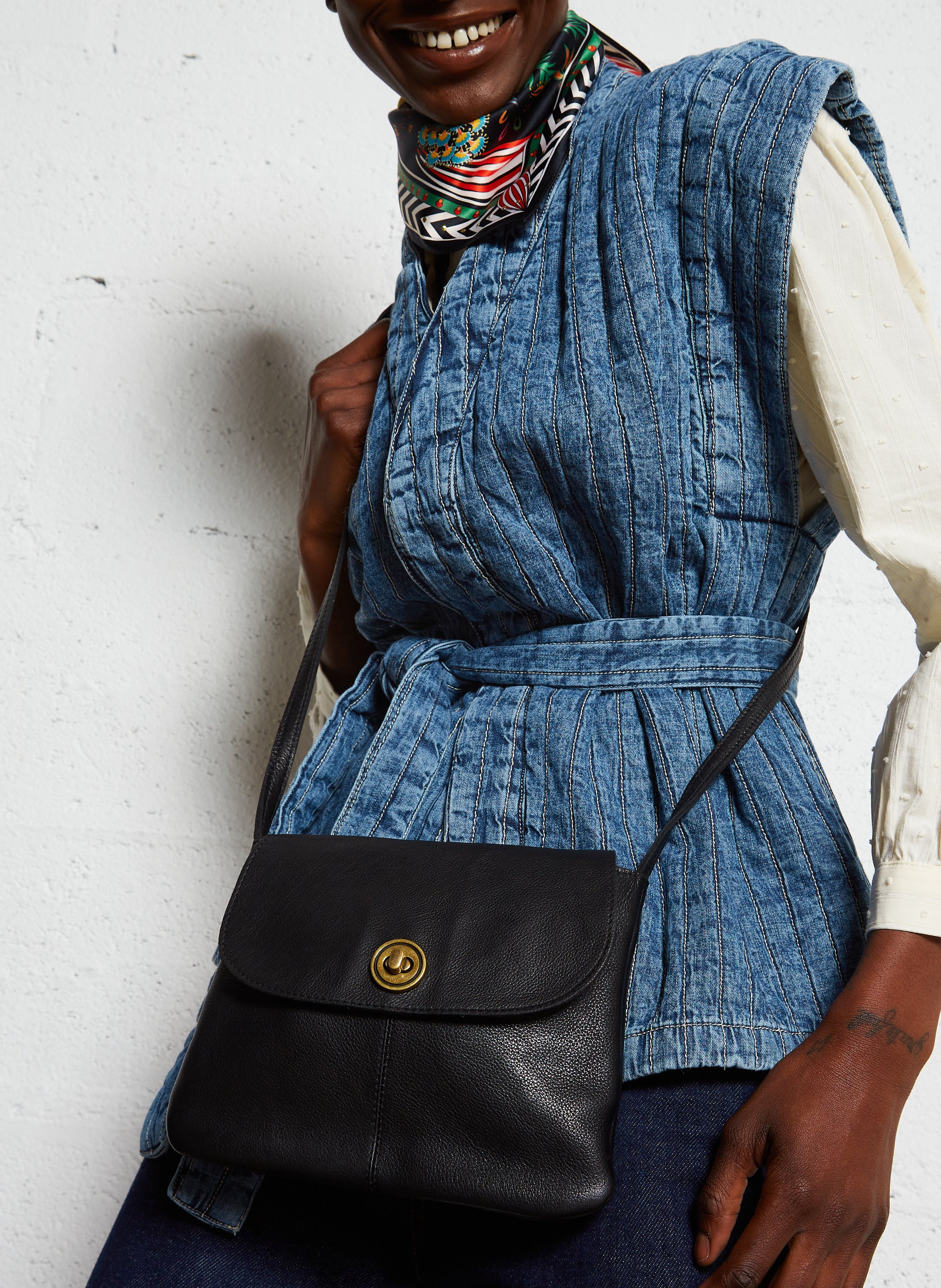 Men?s leather shoulder bag PIECES Black