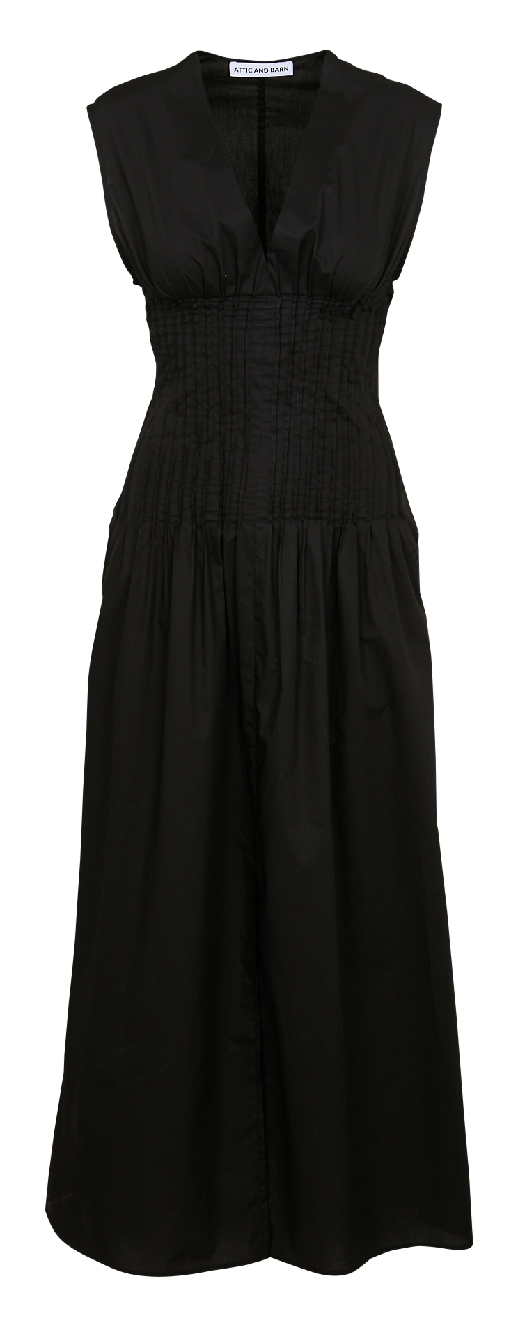 Long pleated cotton dress ATTIC AND BARN Black