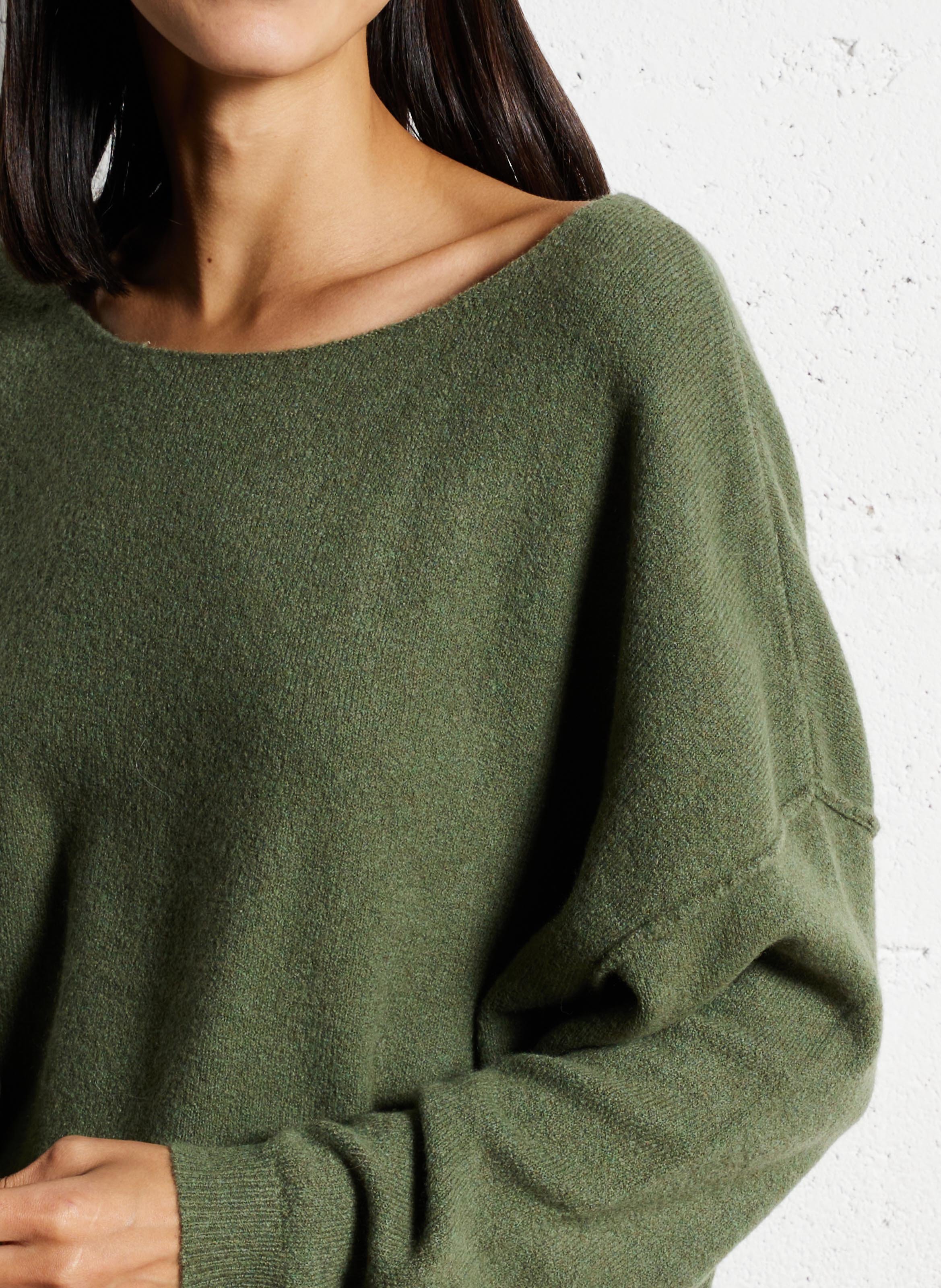 Pull ample à col bateau en maille duveteuse Vert