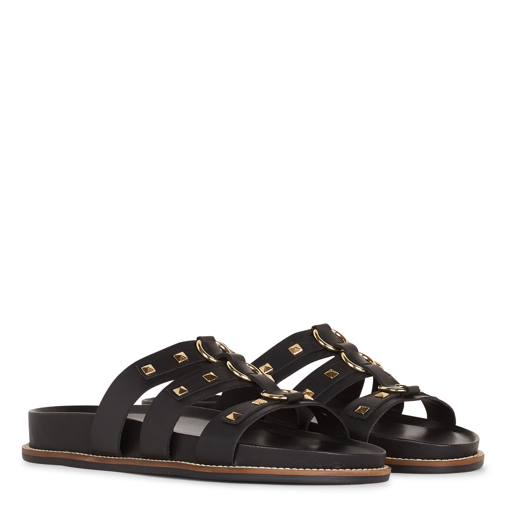 Flache, offene Ledersandalen LES TROPEZIENNES PAR M.BELARBI Schwarz