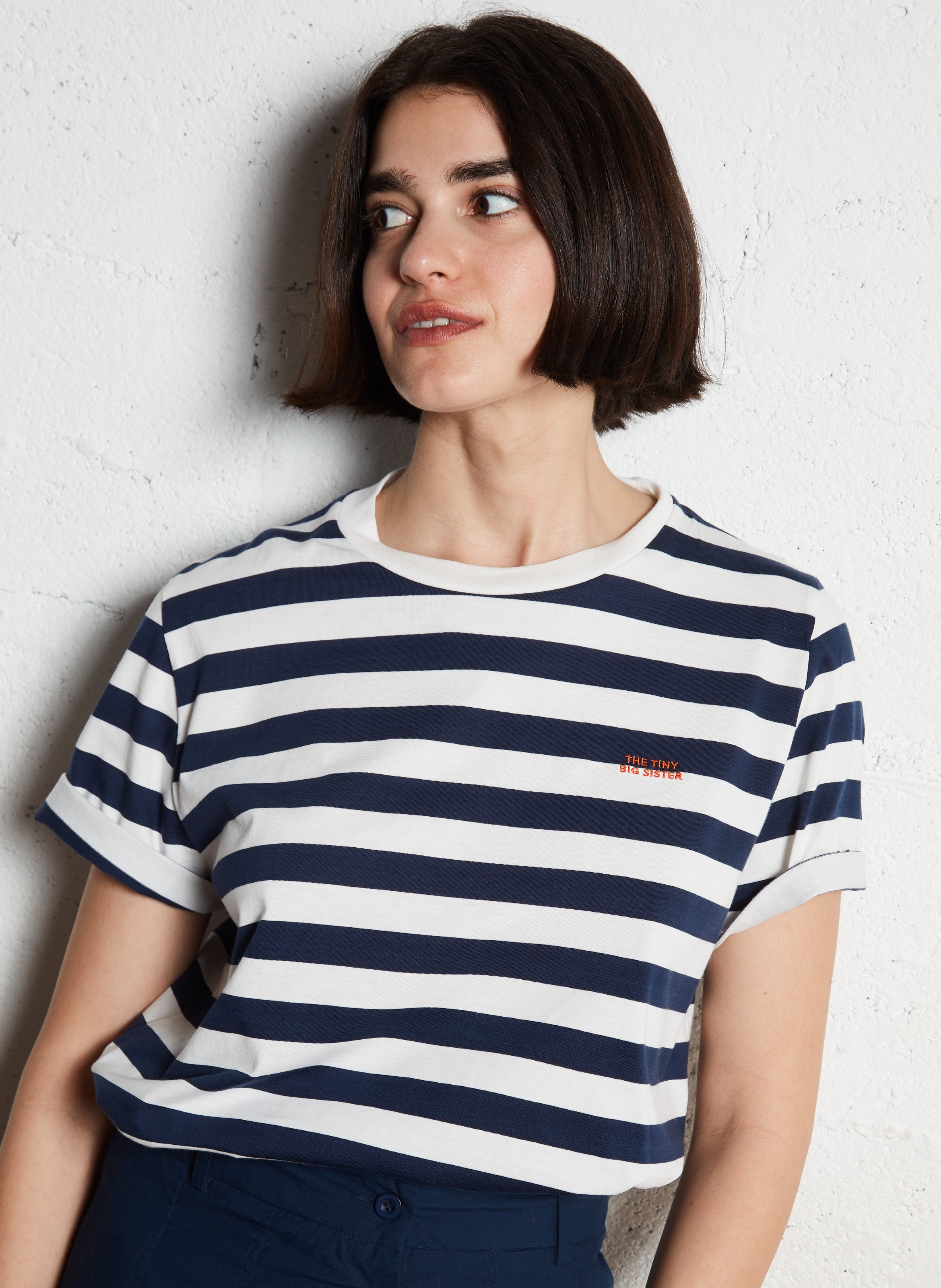 Tee-shirt oversize en coton rayé THE TINY BIG SISTER Bleu