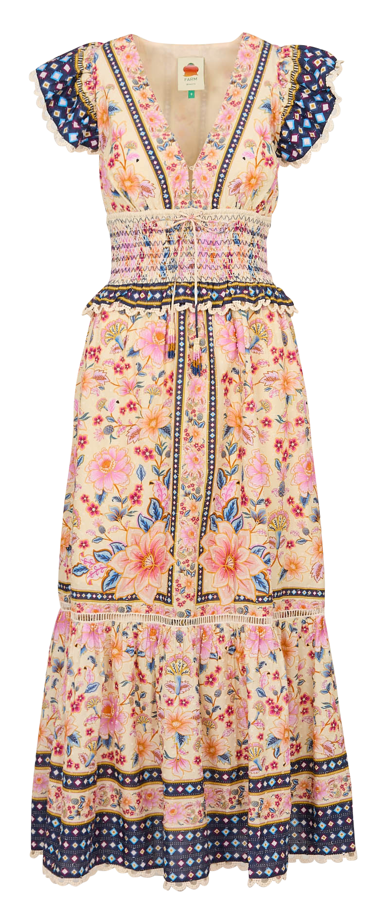 Robe longue cintrée col V à motifs FARM RIO Multicolore