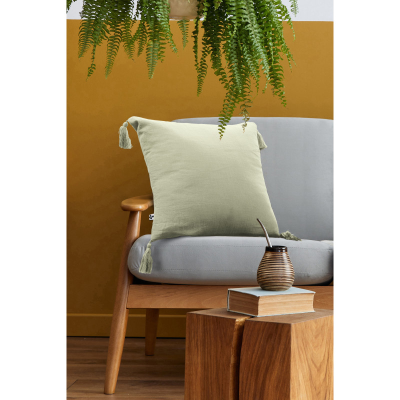 Coussin déco déhoussable 100% coton L'EFFET PAPILLON Vert