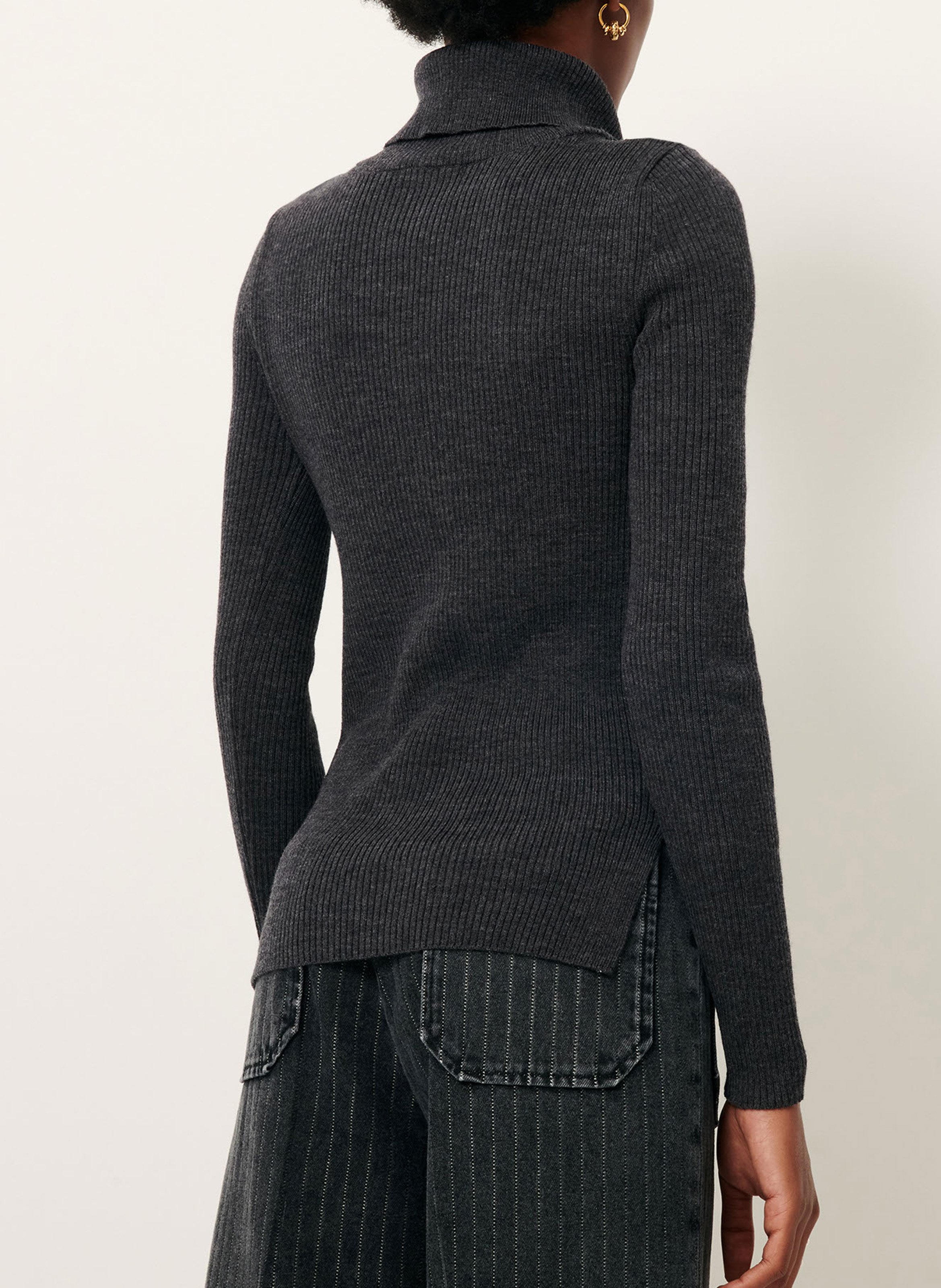 Getailleerd vest met opstaande kraag van geribbelde merinowol SESSUN Grijs