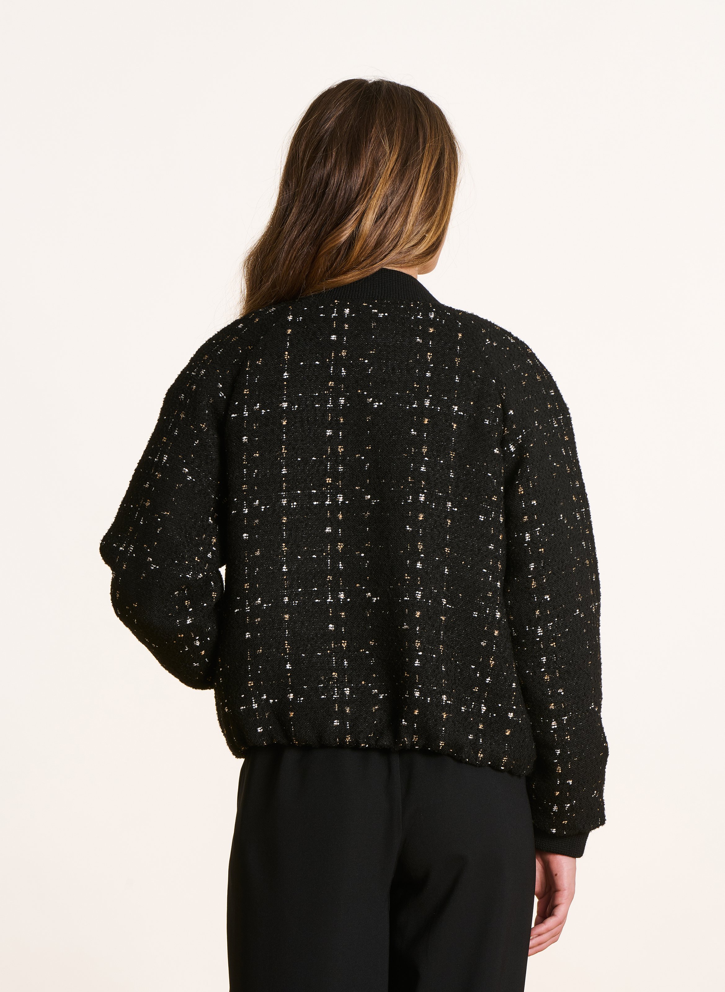 Zip-up round neck tweed effect jacket LA FEE MARABOUTEE Black