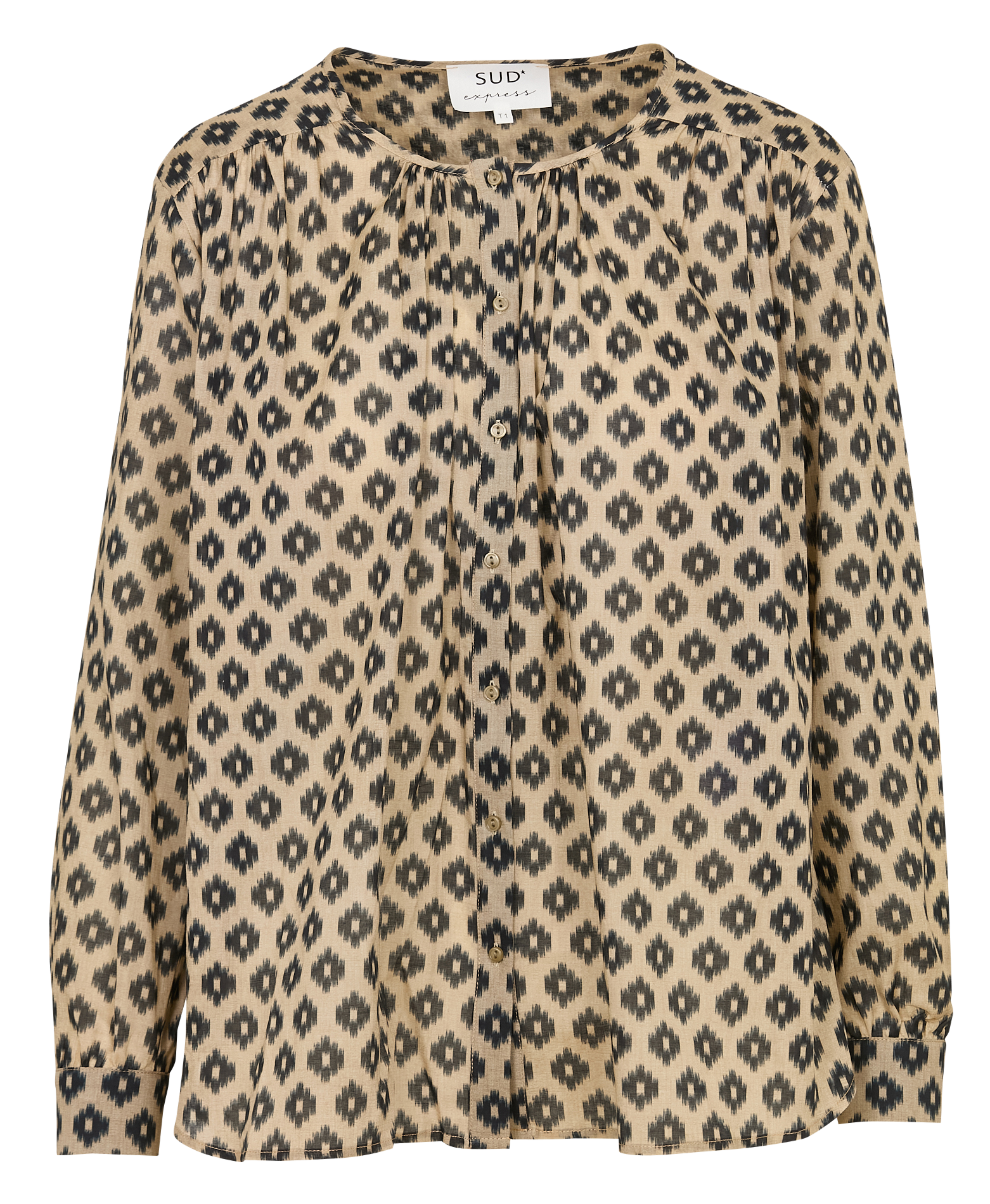Chemisier col rond ample à motif SUD EXPRESS Beige