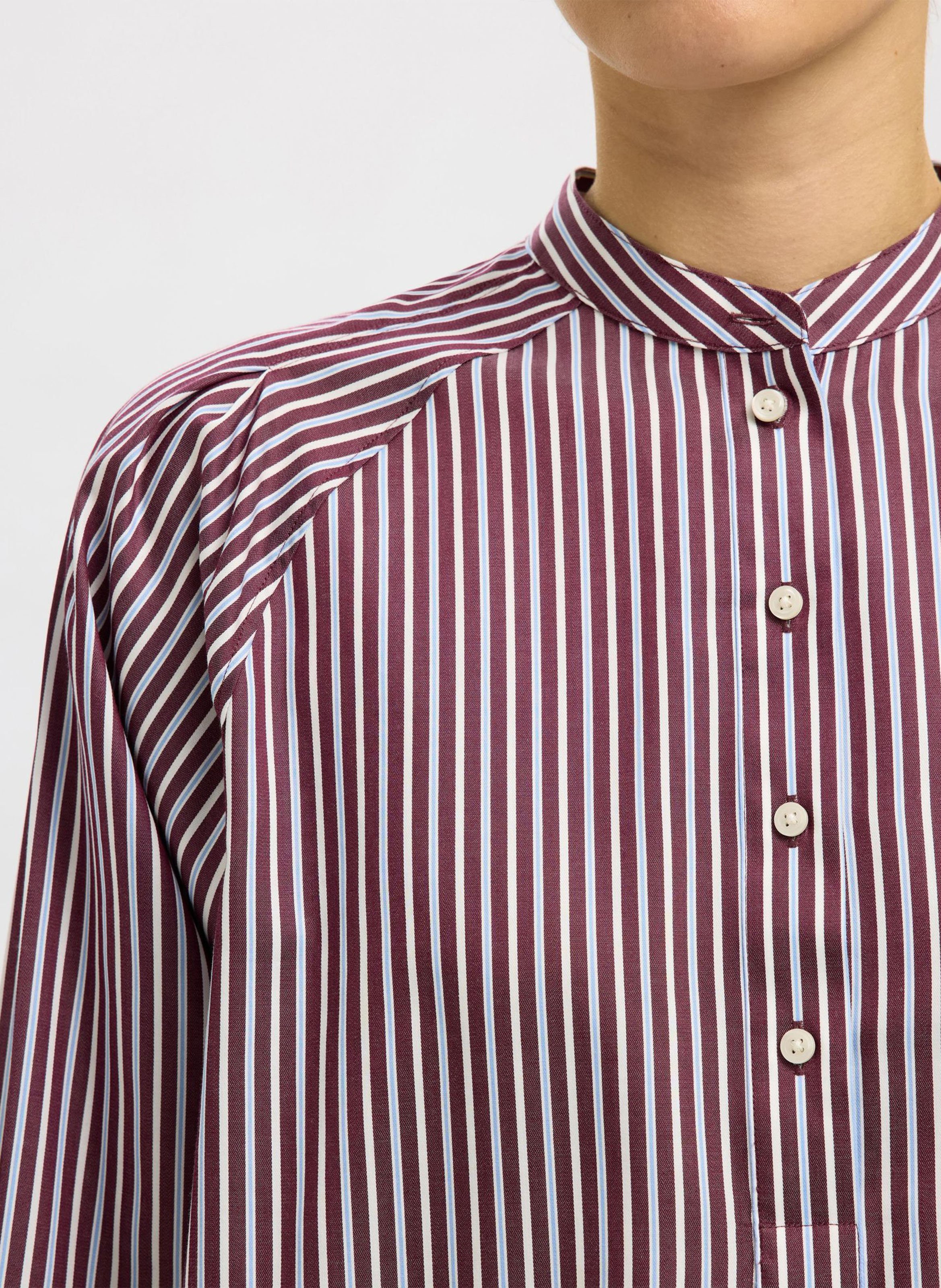 Blouse col mao en coton bio SELECTED Prune