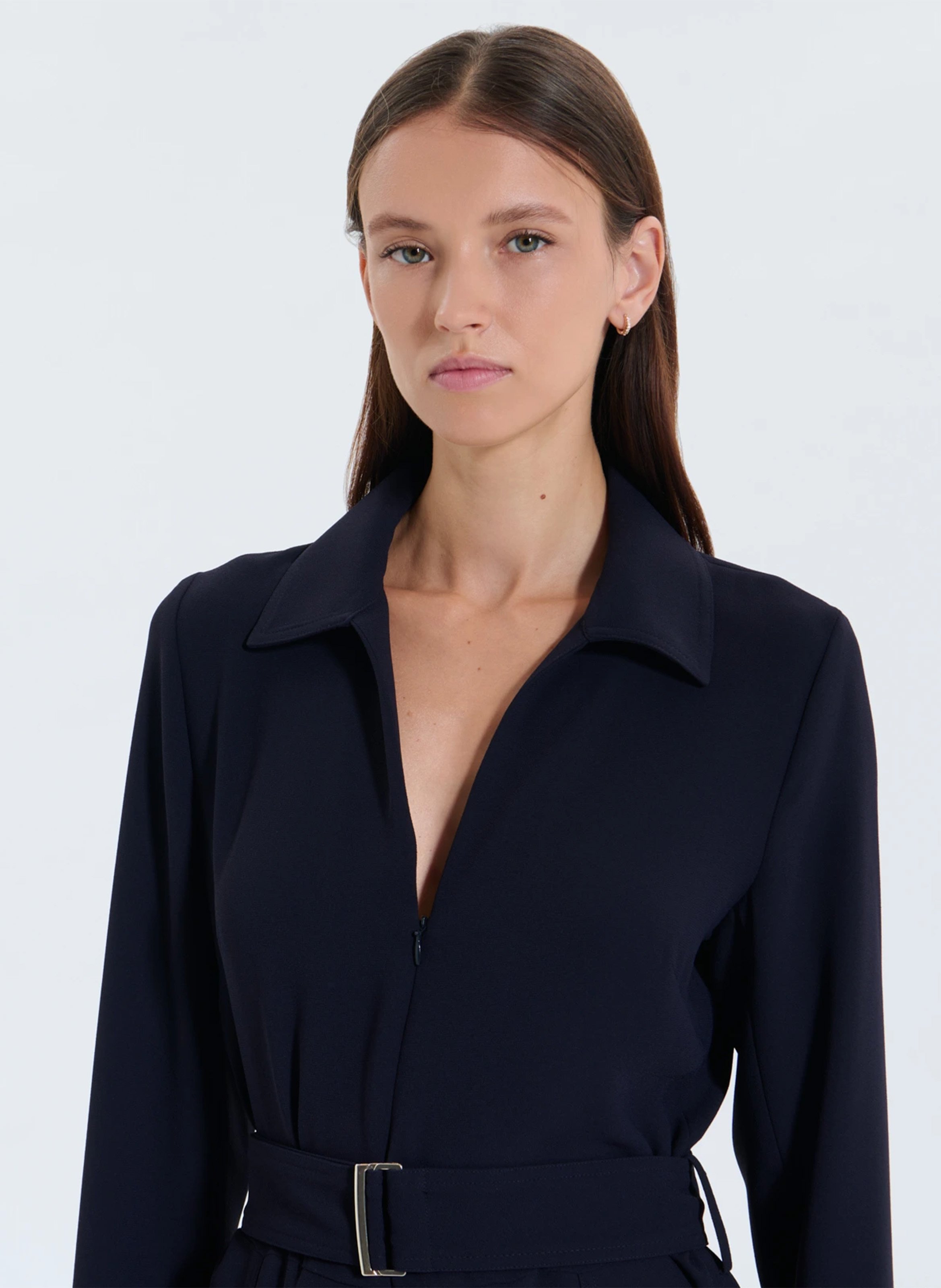 Fitted long dress with classic collar ZAPA Blue