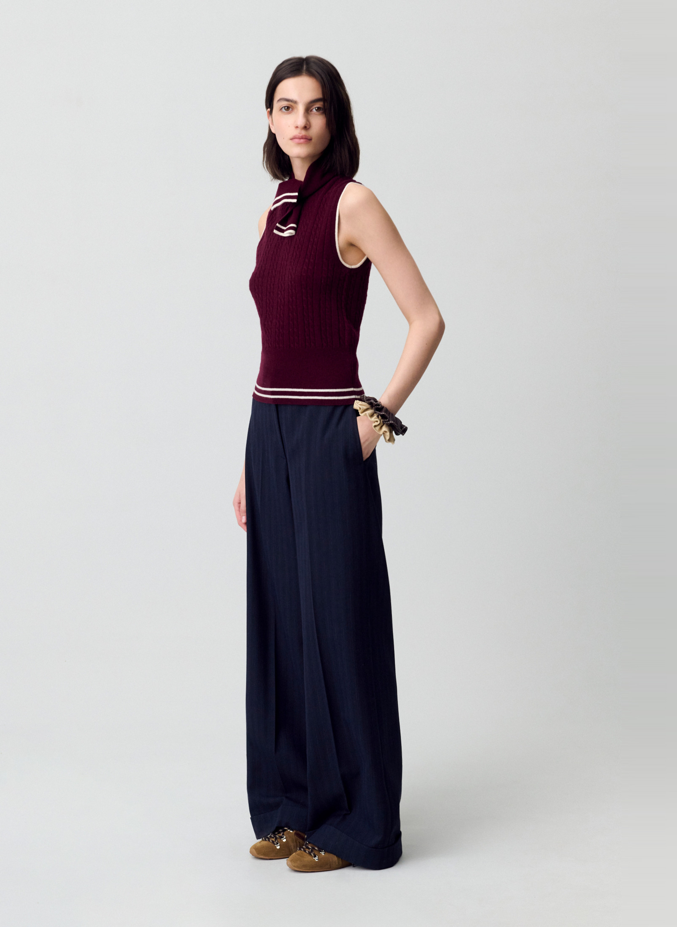 Pull col foulard en maille sans manches CLAUDIE PIERLOT Rouge