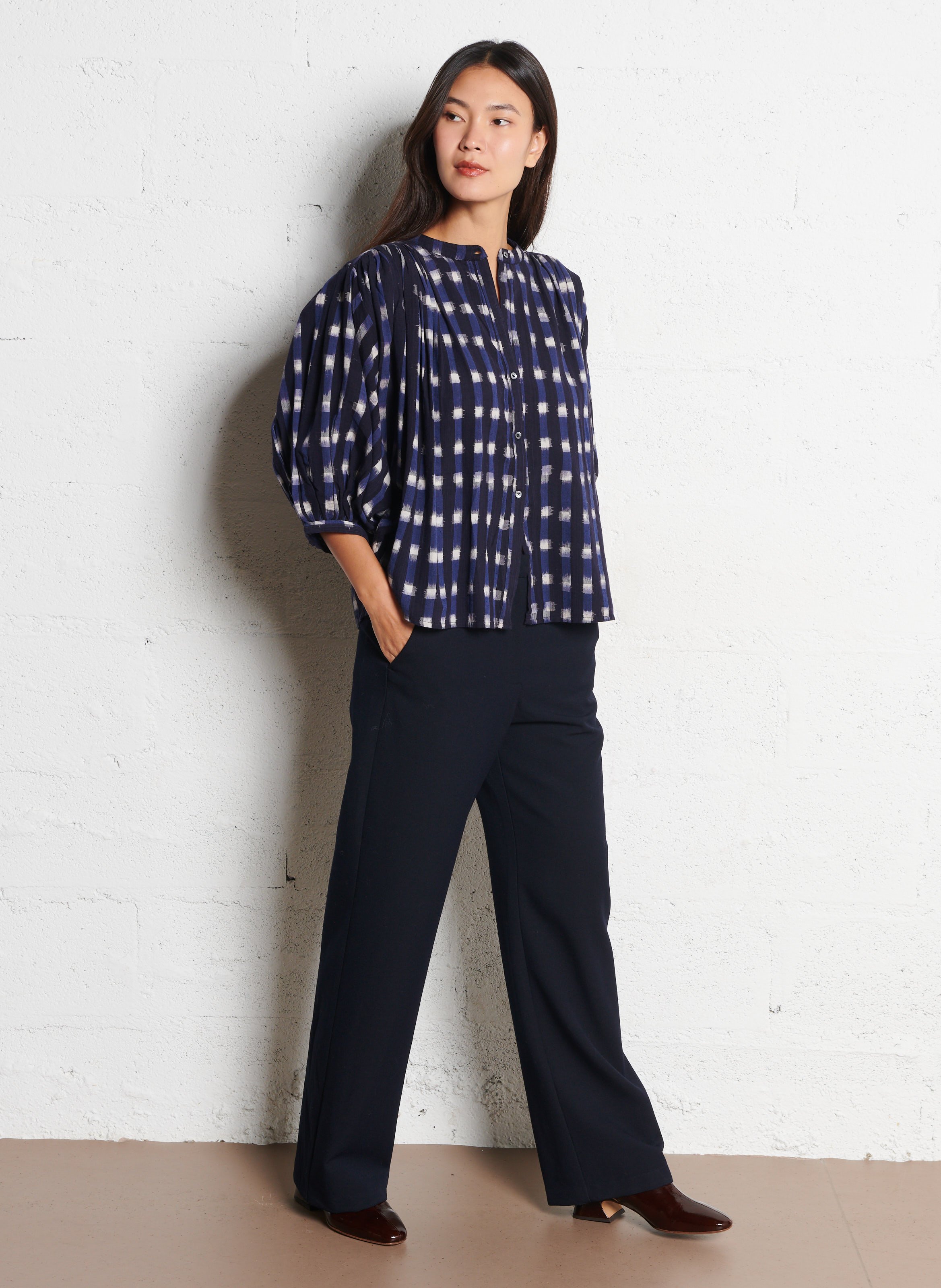 Ruimvallende, katoenen blouse met Maokraag BELLEROSE Grijs