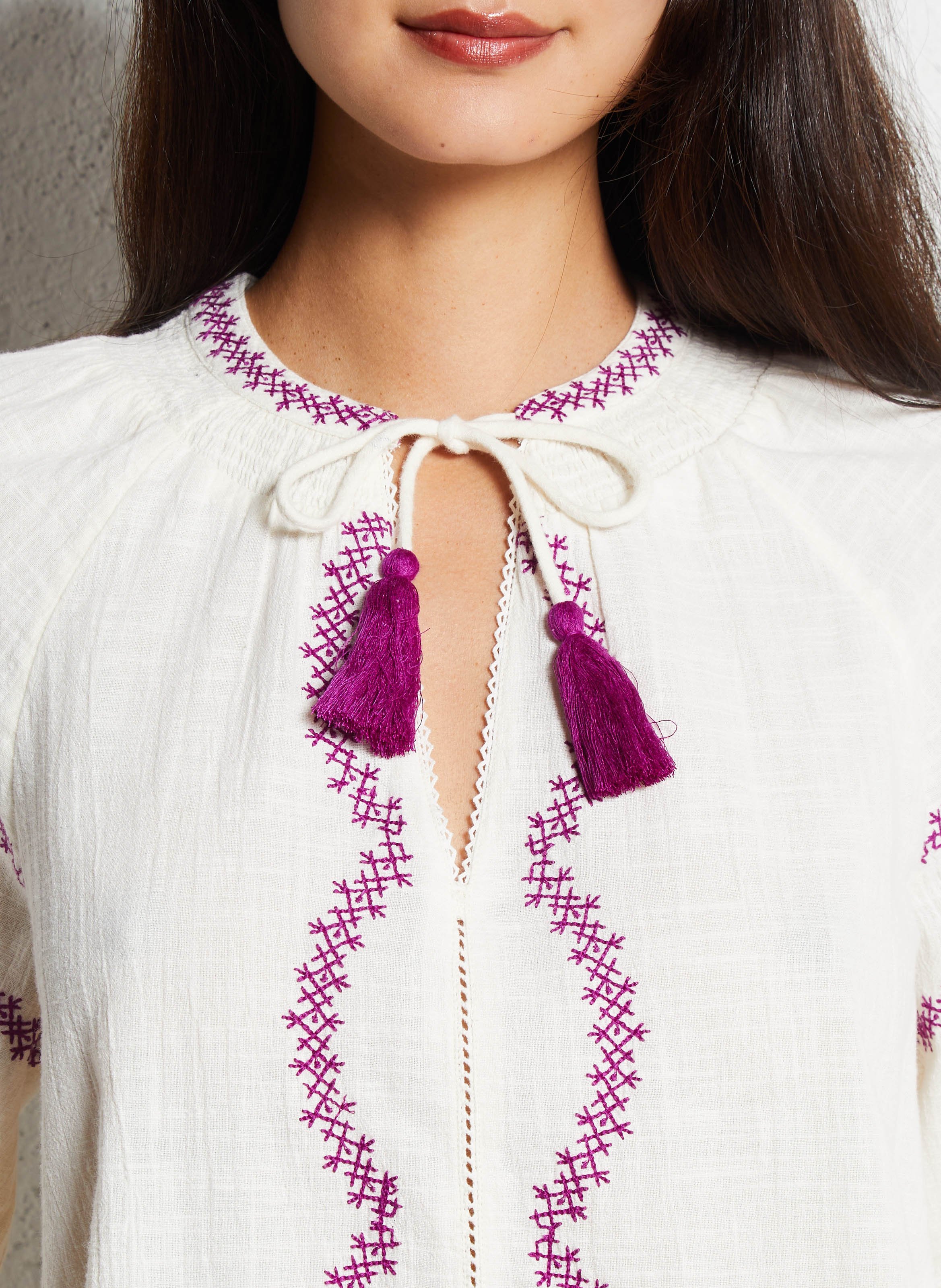 Blouse col tunisien en coton MAISON 123 Blanc