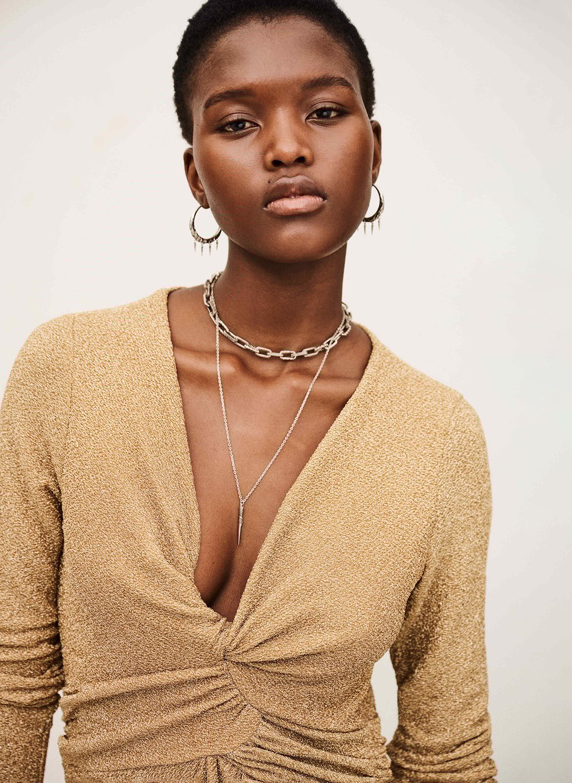 Robe longue col V pailletée BA&SH Doré