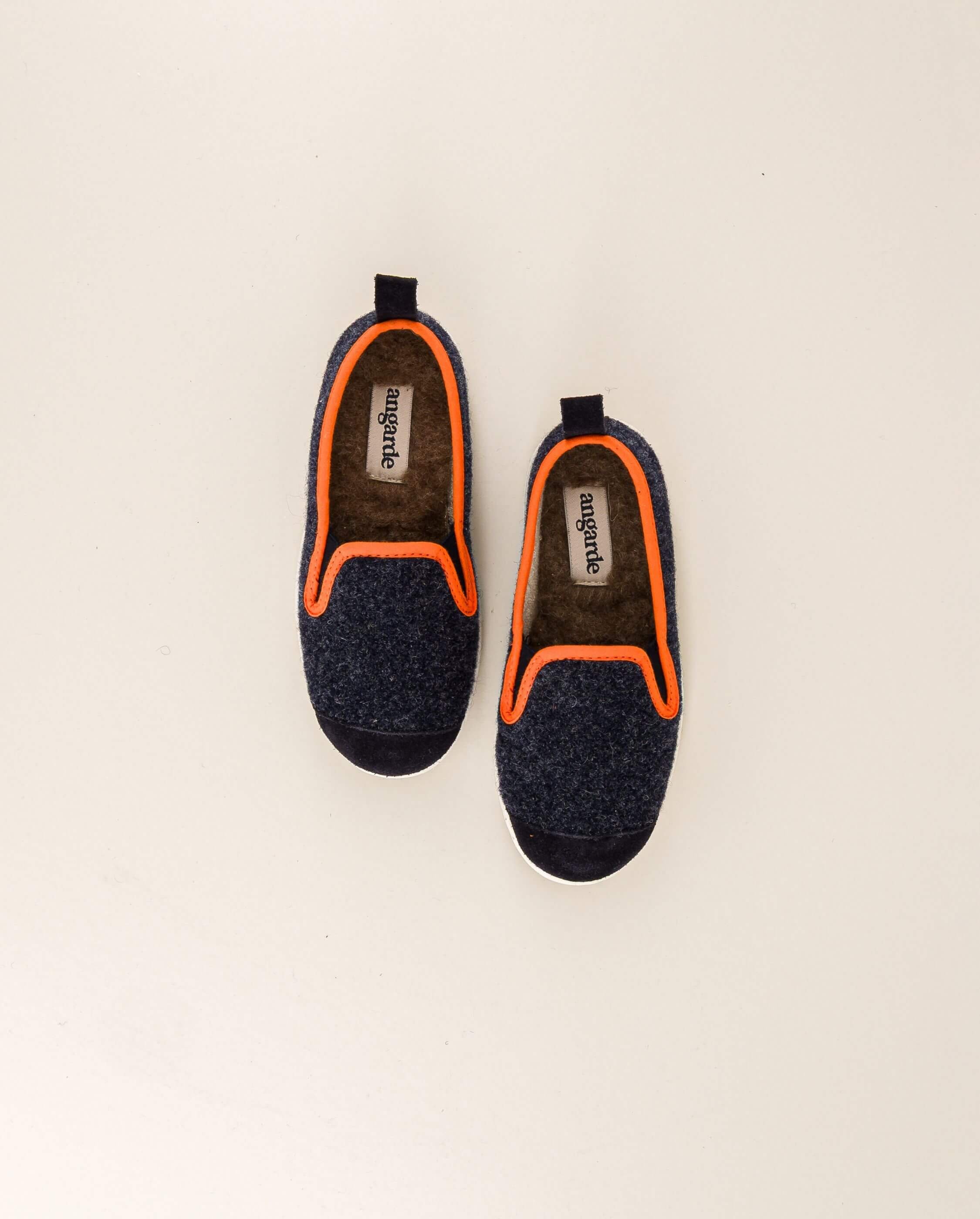 Child wool slipper, navy orange ANGARDE Blue