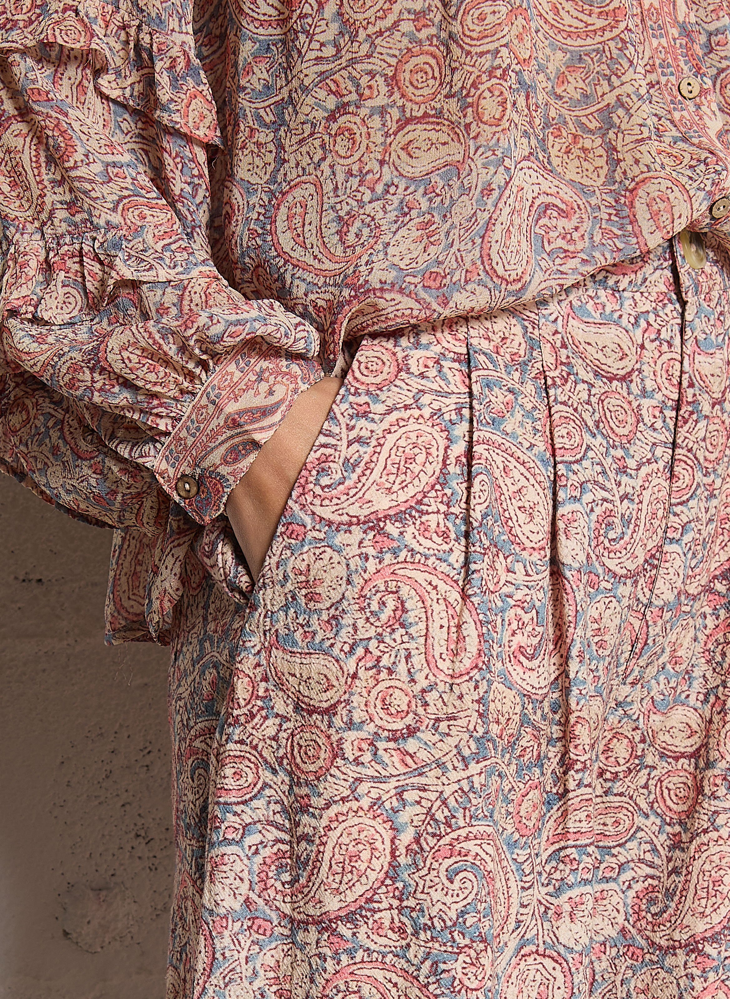 Pantalon large en coton imprimé MAISON HOTEL Rose