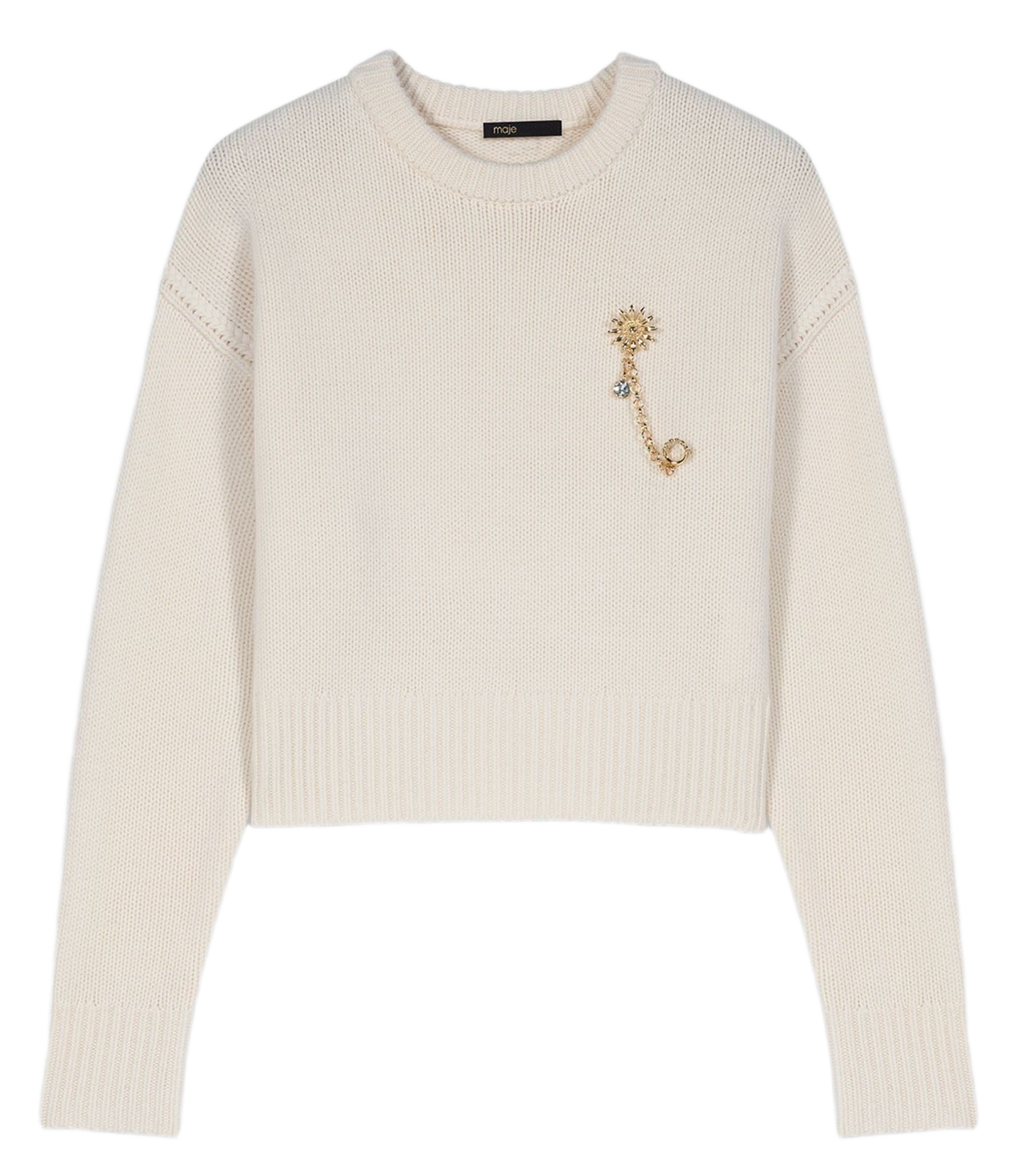 Oversized wool and cashmere sweater with brooch MAJE Beige