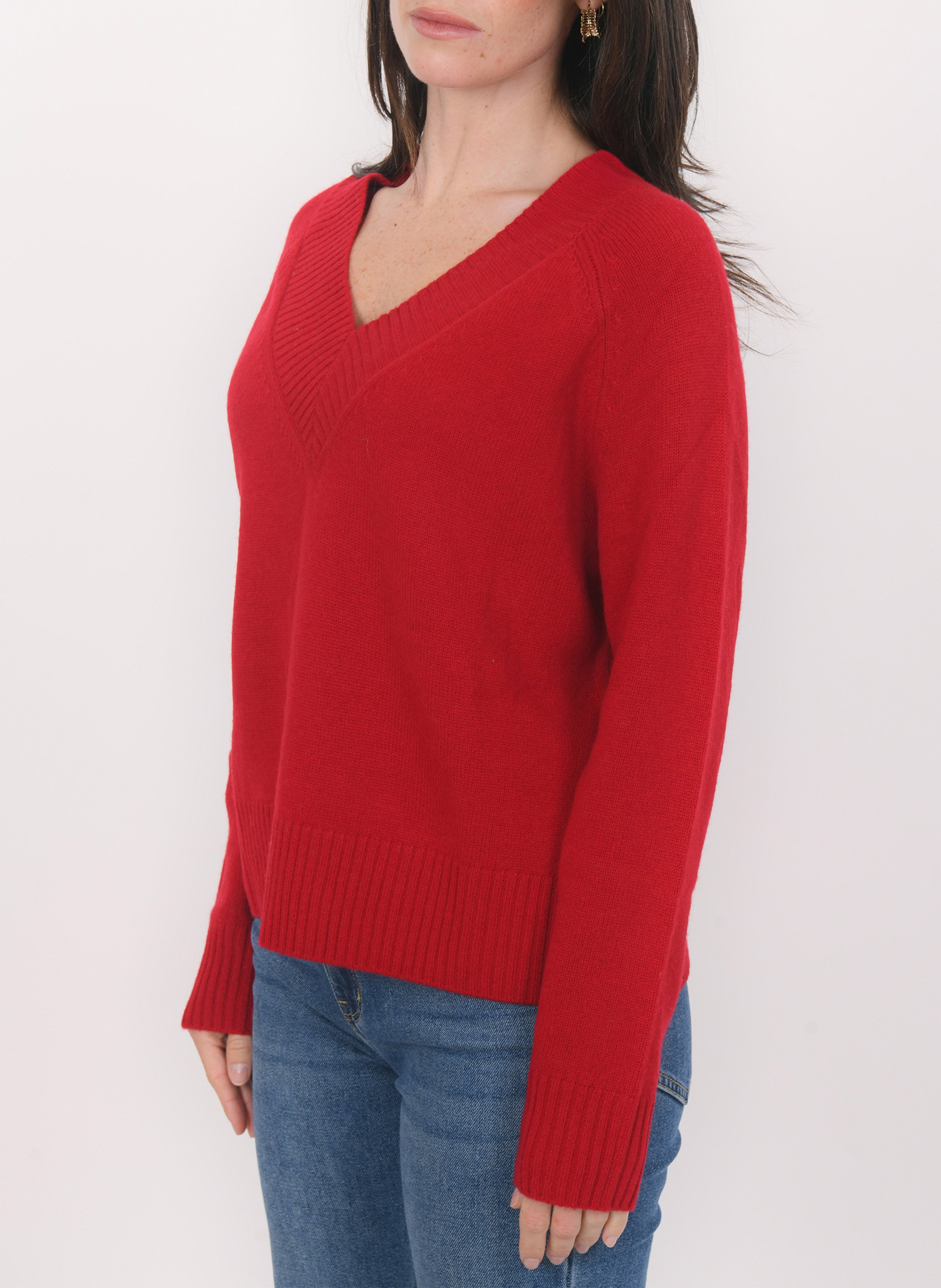 Pull oversize col V en laine et cachemire KOOKAI Rouge