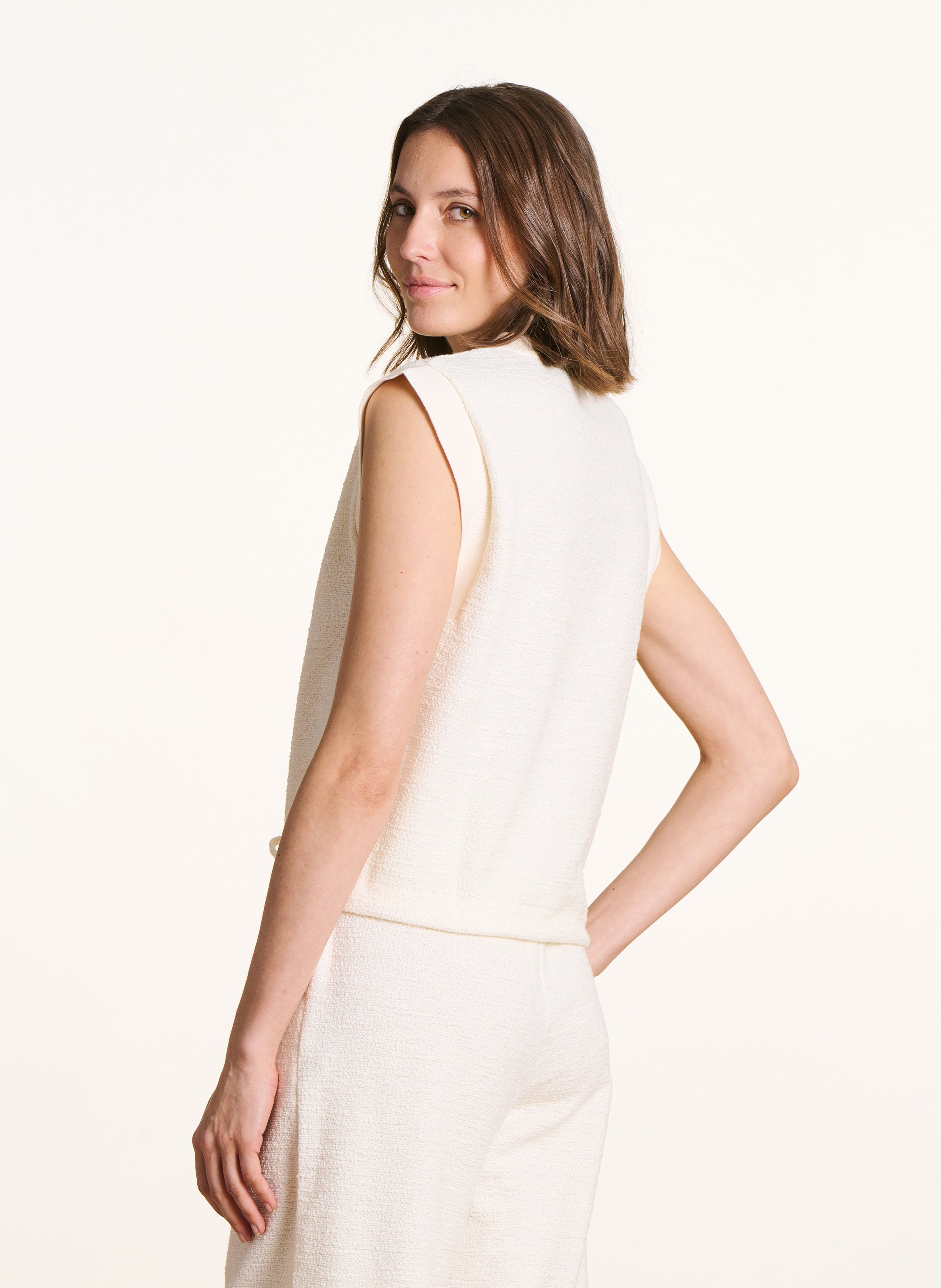 Straight round-neck cotton-blend top LA FEE MARABOUTEE White