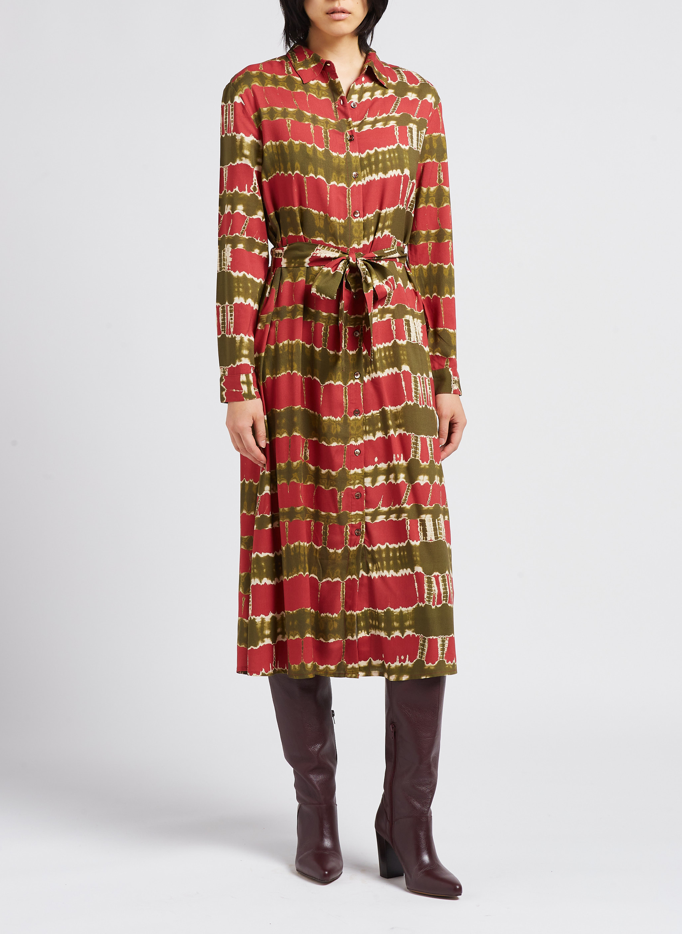 Robe midi col classique imprimé tie & dye LA PETITE ETOILE Rose