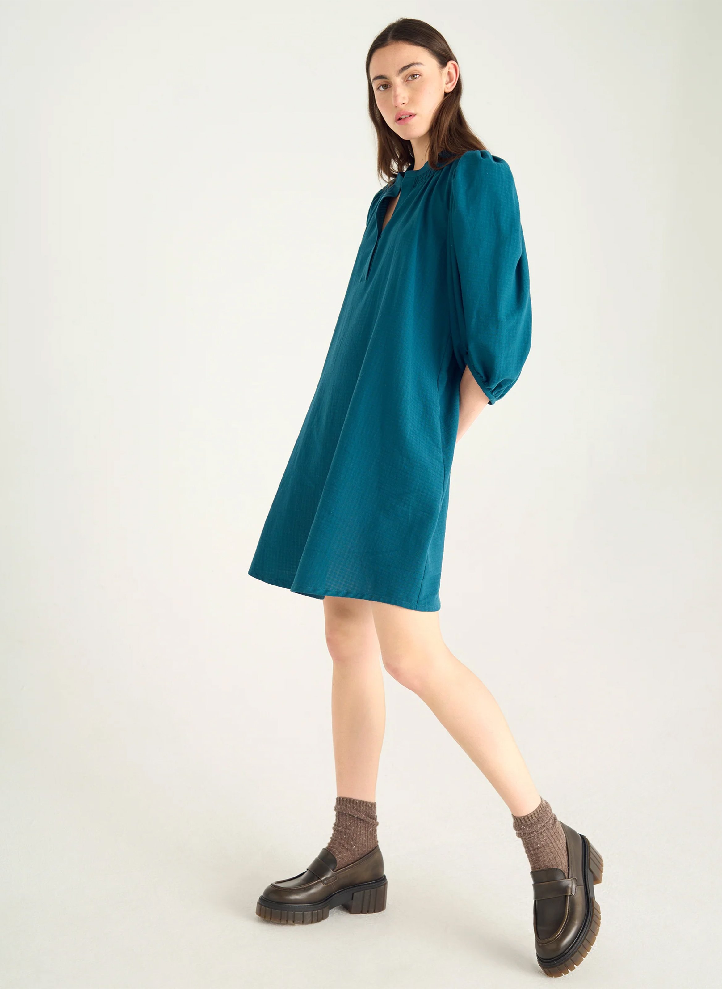 Robe ample col tunisien en coton ACOTE Vert