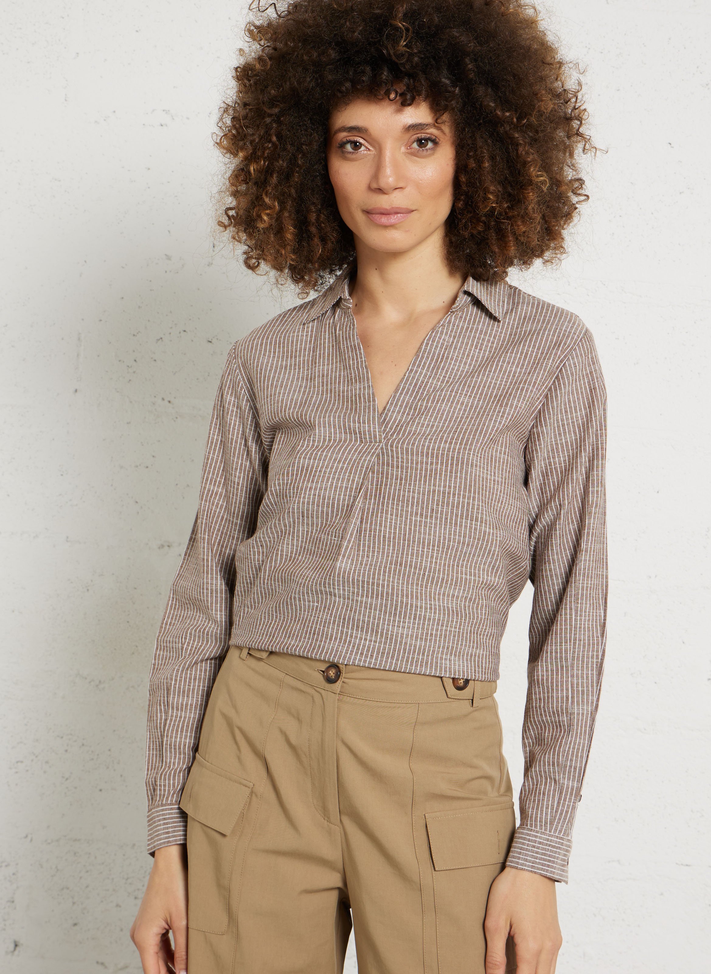 Loose-fit striped blouse SUD EXPRESS Brown