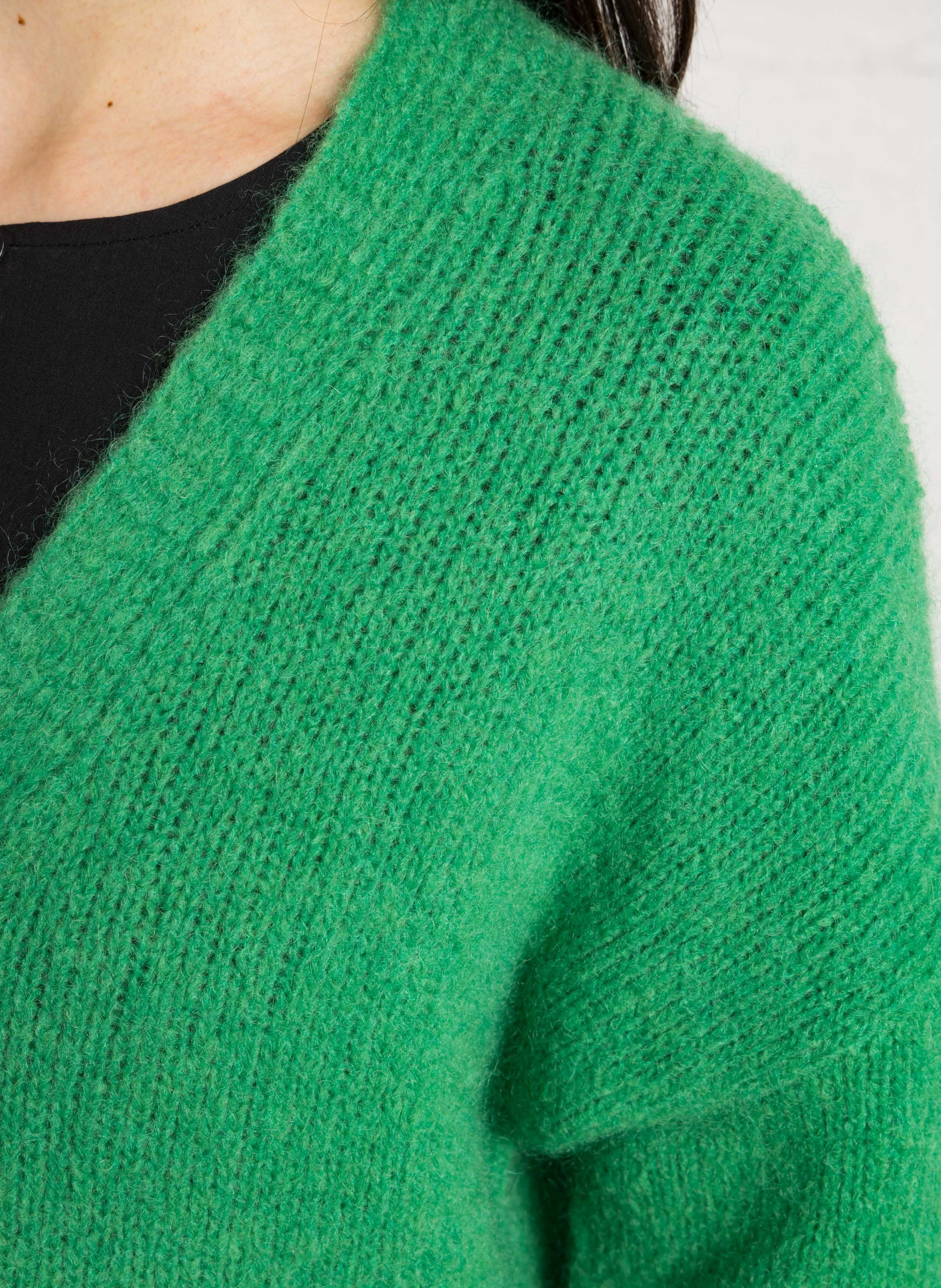 Loose-fit wool-blend cardigan with V-neck MAISON ANJE Green